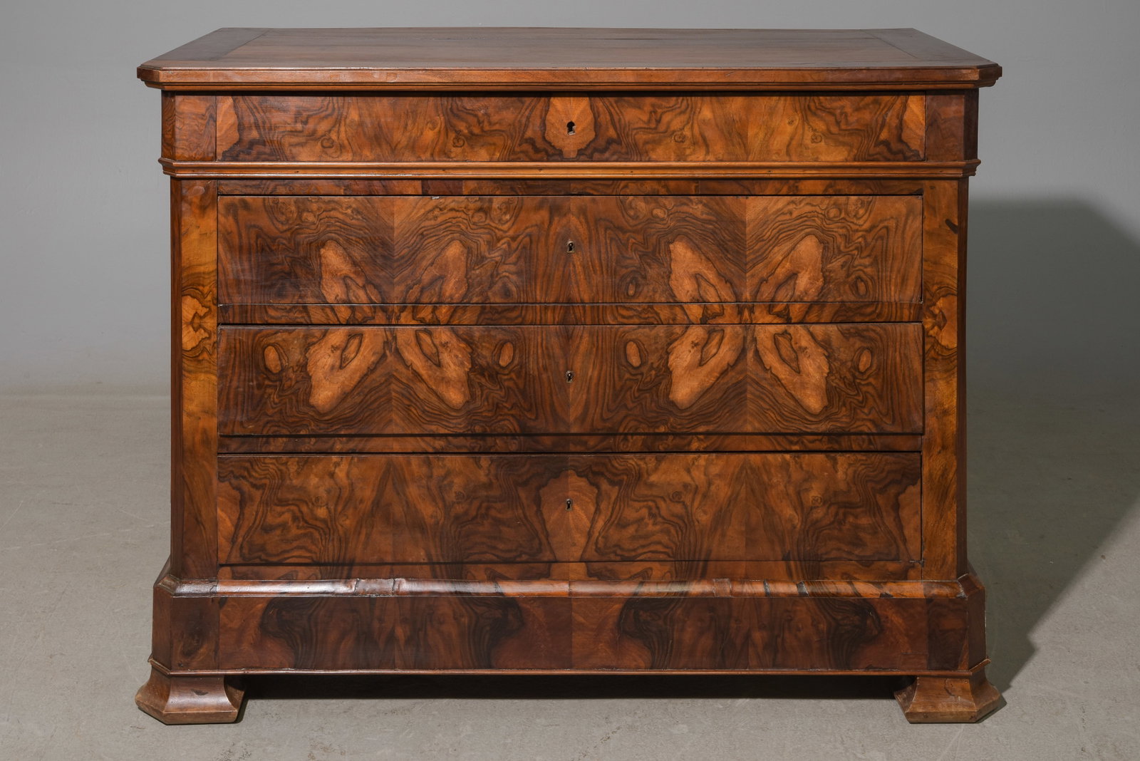 French Figured Walnut Four Drawer Chest (1 of 5)