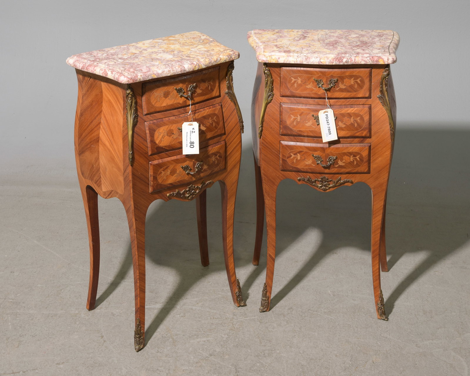 Louis XV Style Pair of Marble Top Chests (1 of 4)