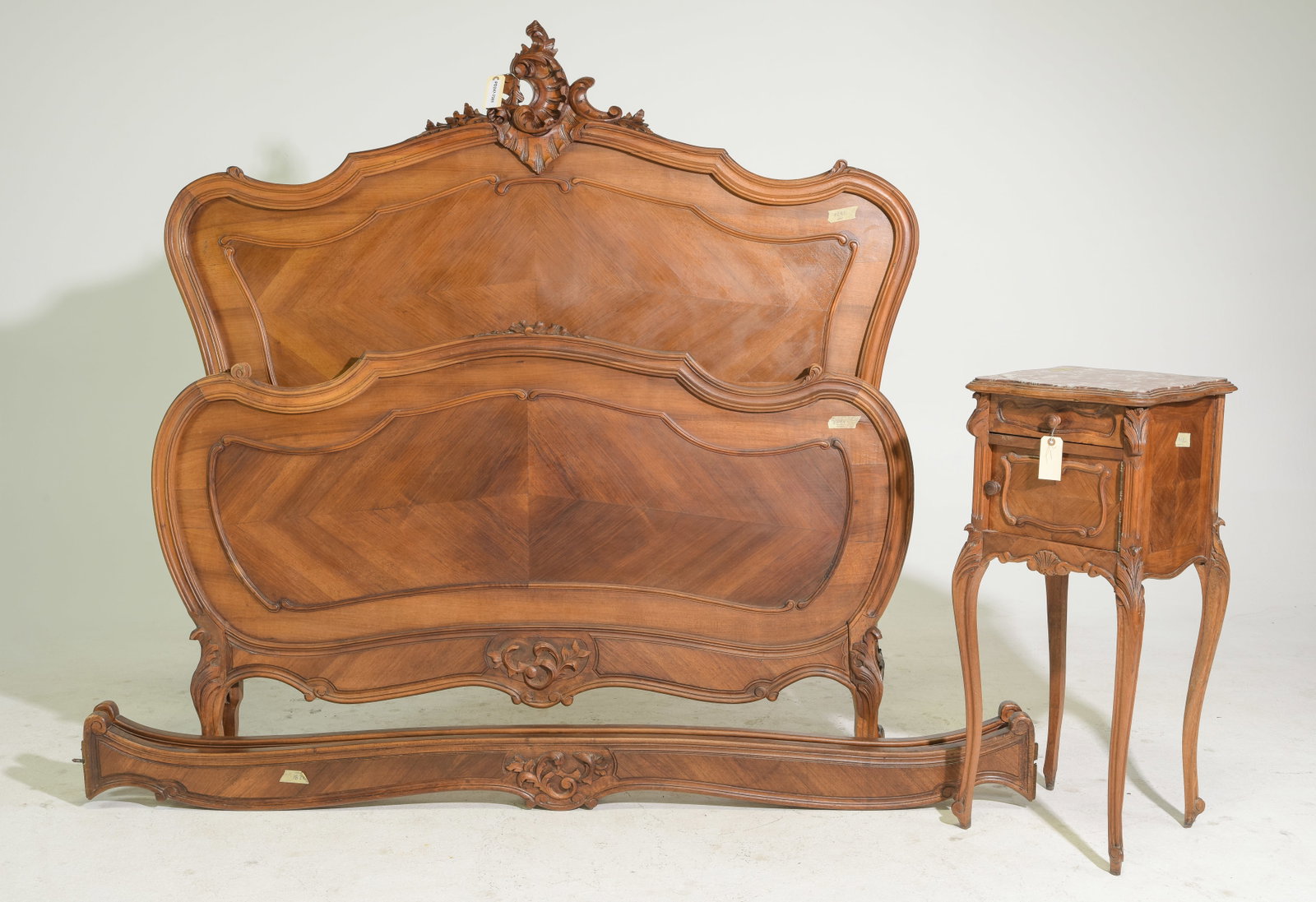 Louis XV Style Walnut Bed with Rails & Nightstand (1 of 5)