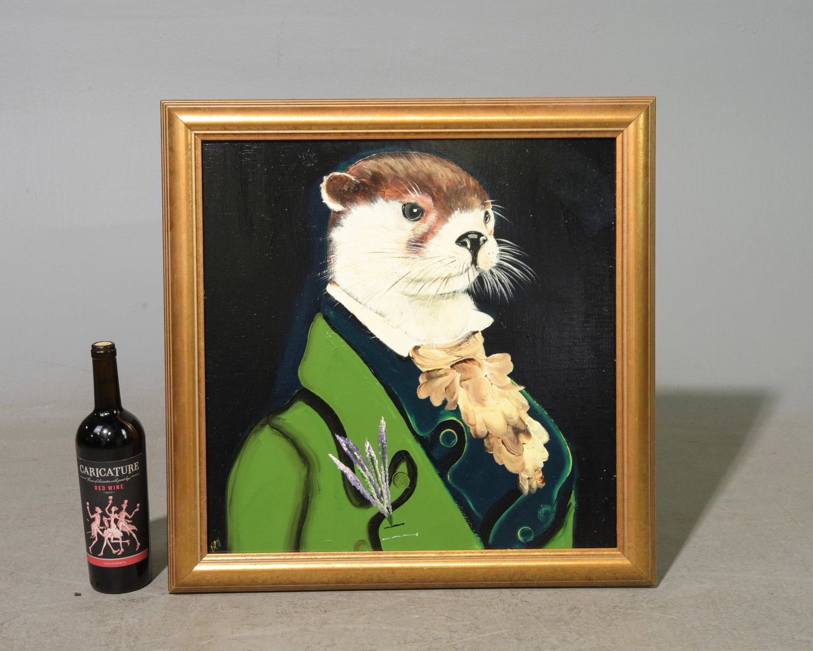 Gold Framed Dapper Otter Portrait: Gold Framed Dapper Otter Portrait - 23 in tall x 23 x 1, The work is 19 x 19