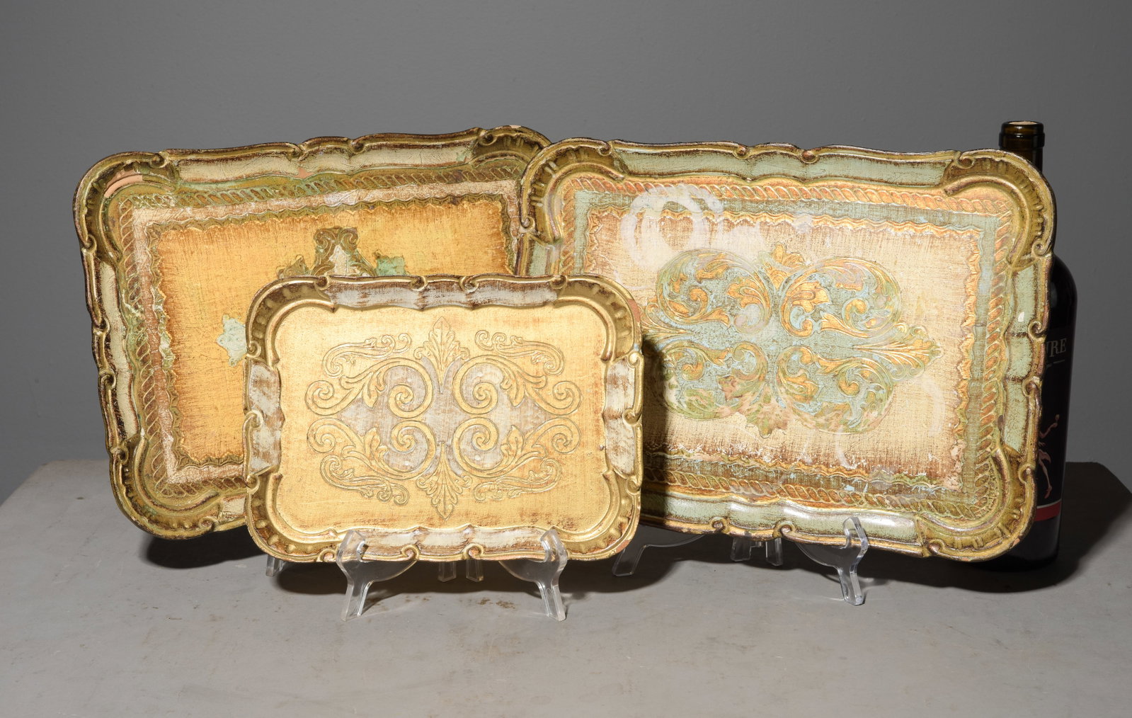 Three Assorted Florentine Trays: Three Assorted Florentine Trays - 1 in tall x 14.25 x 10.5, 1 in tall x 14.75 x 10.5 and 1 in tall x 10 x 7.25