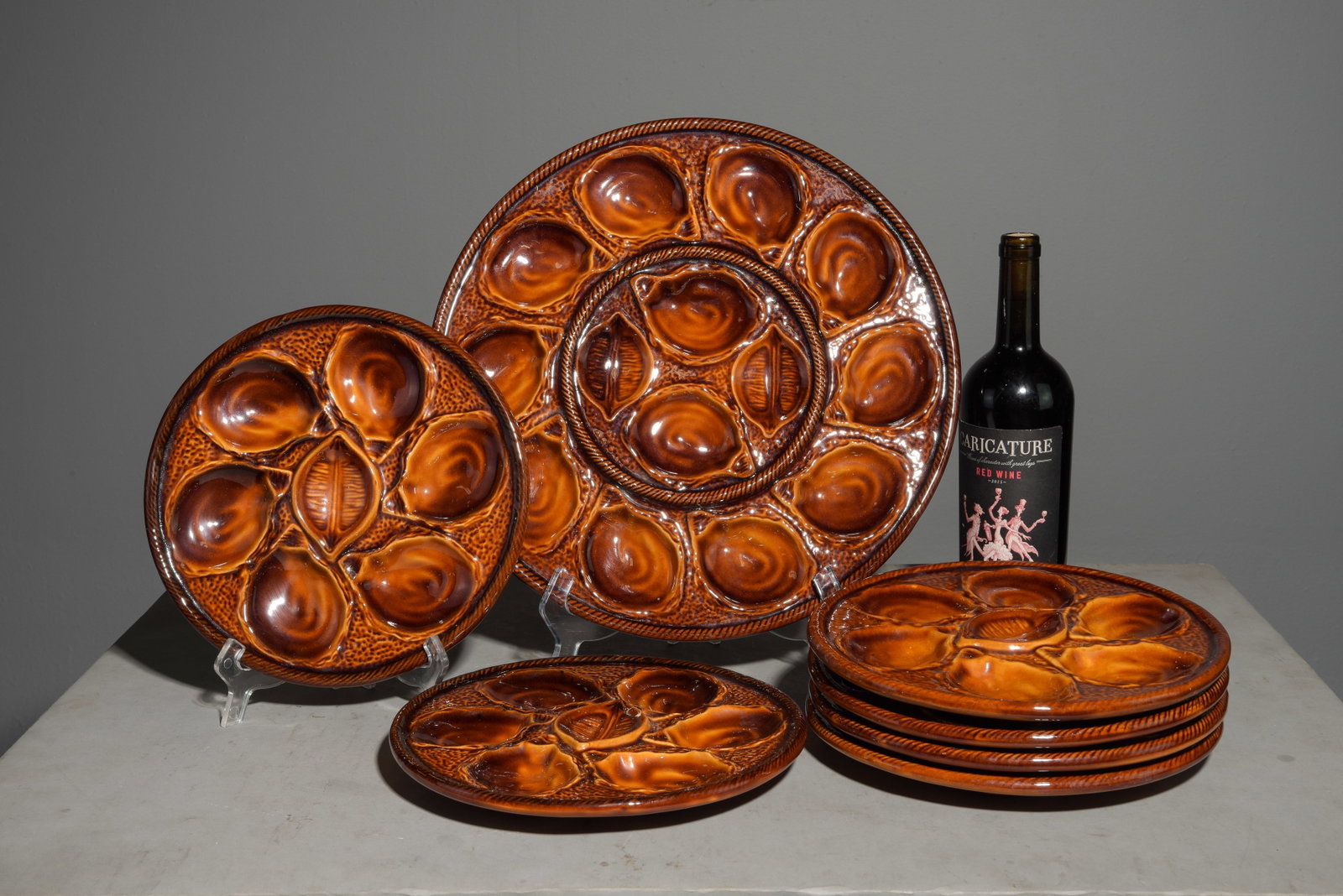 7pc French Brown Oyster Plate Set (1 of 5)