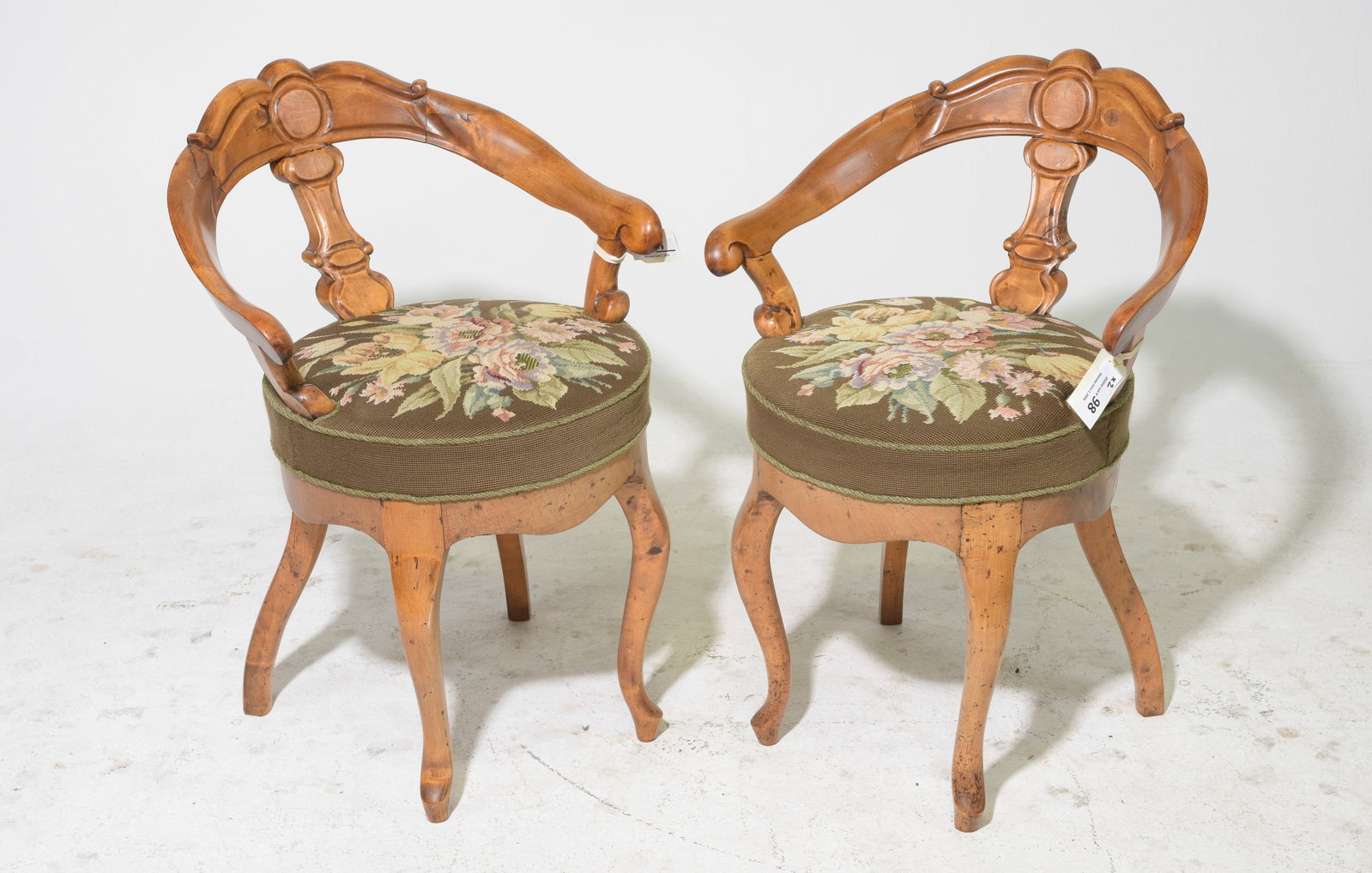 Danish Pair of Needlepoint Arm Chairs: Danish Pair of Needlepoint Arm Chairs - 30 in tall x 20 x 22.5 each with a seat height of 13 inches