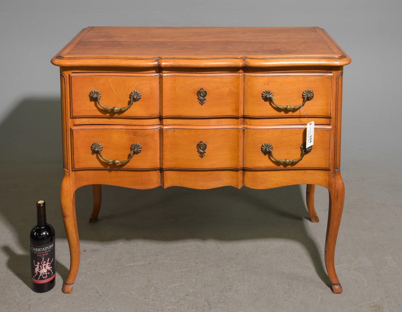 Louis XV Style Cherry Two Drawer Chest: French Louis XV Style Cherry Two Drawer Chest - 31 in tall x 37 x 19