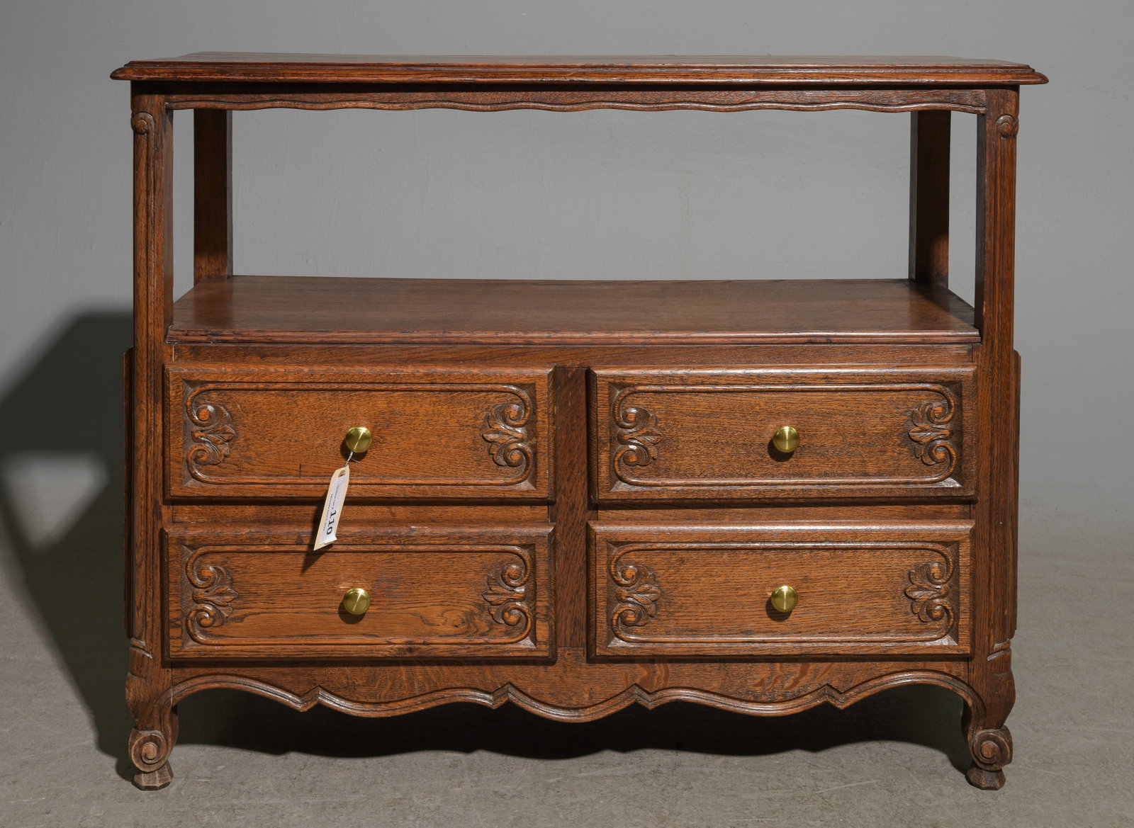 Louis XV Style Oak Hall Table with Drawers: French Louis XV Style Oak Hall Table with Drawers - 29.5 in tall x 37.25 x 15