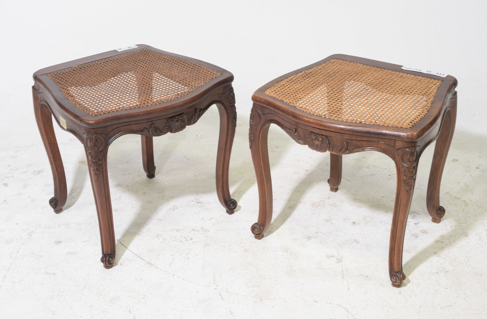 2 Louis XV Style Walnut Caned Stools (1 of 4)