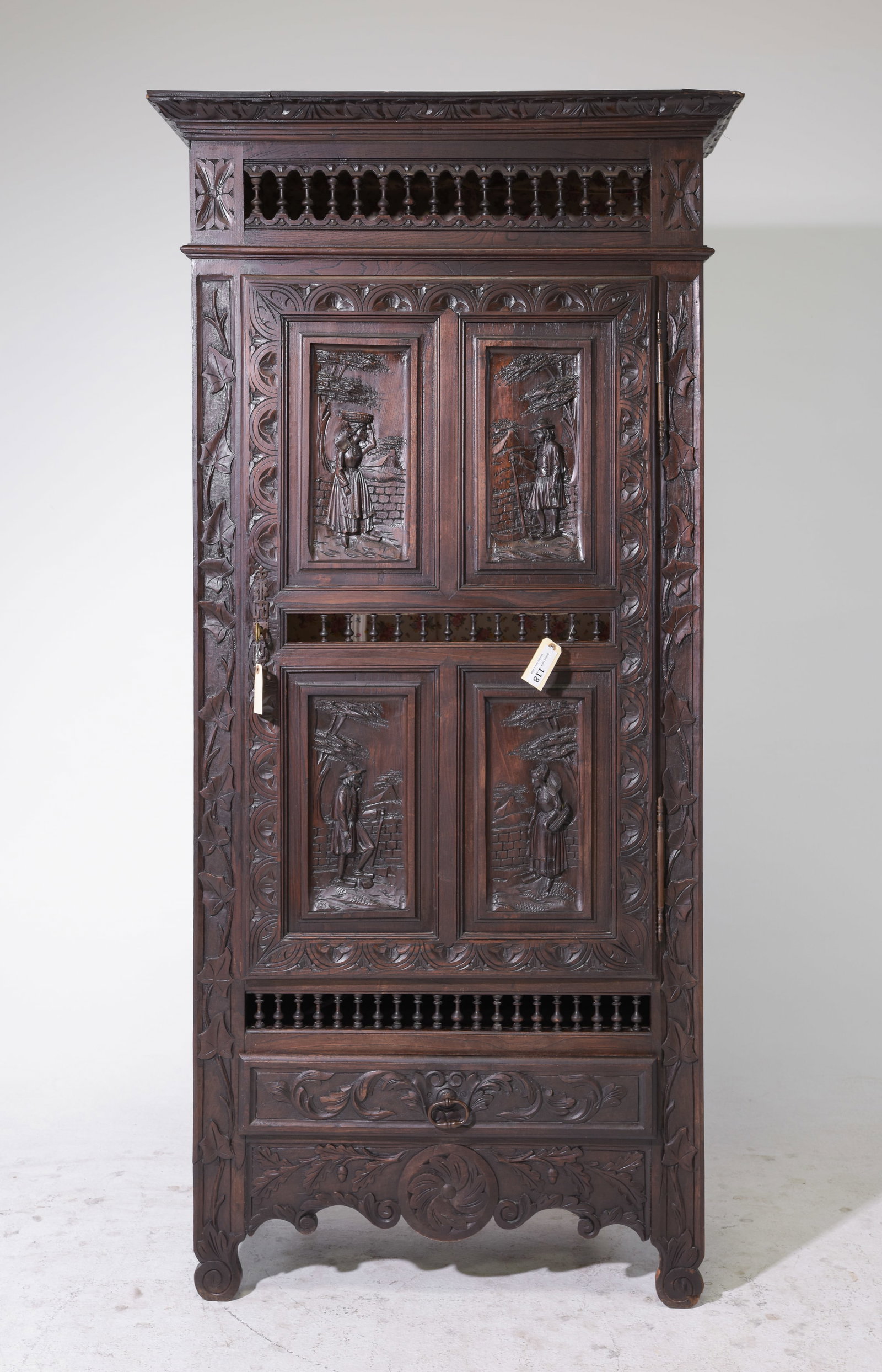French Carved Oak Breton Style Bonnetiere (1 of 7)