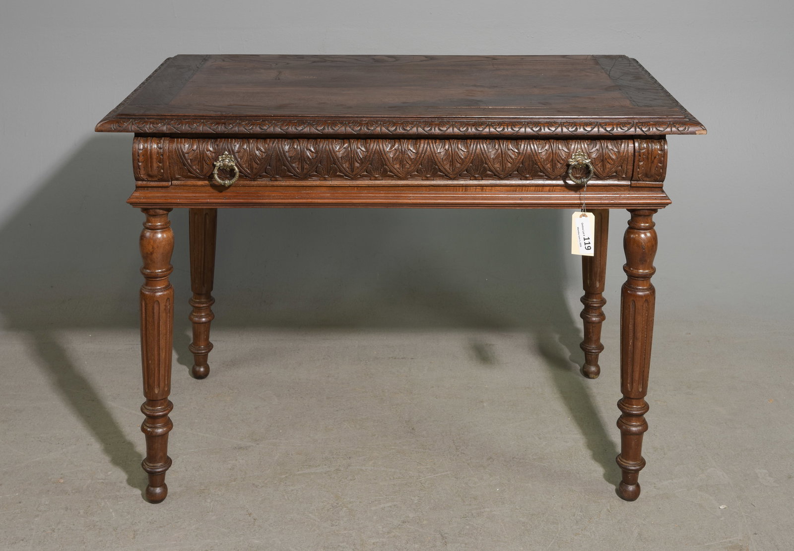 French Carved Chestnut Single Drawer Writing Table (1 of 4)