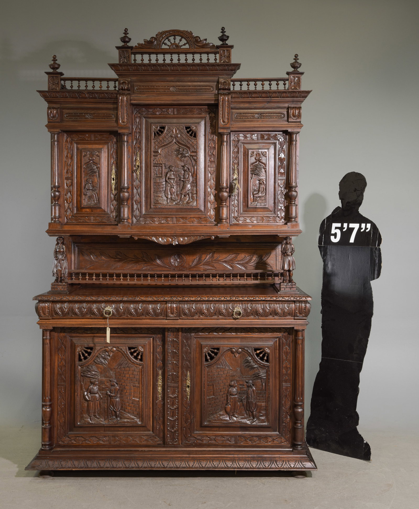 French Carved Chestnut Breton Style Double Buffet (1 of 8)
