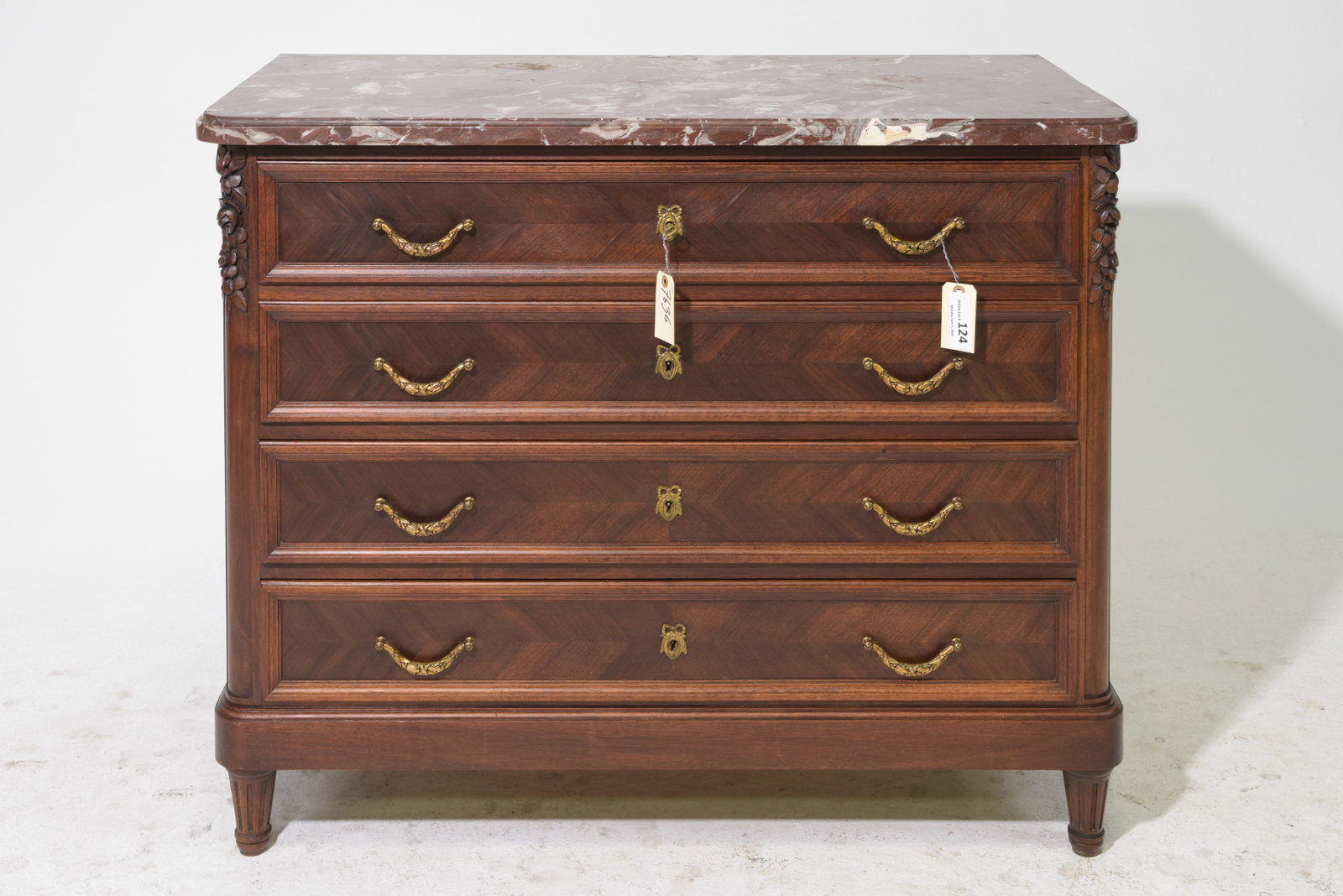 French Marble Top Four Drawer Walnut Chest (1 of 5)