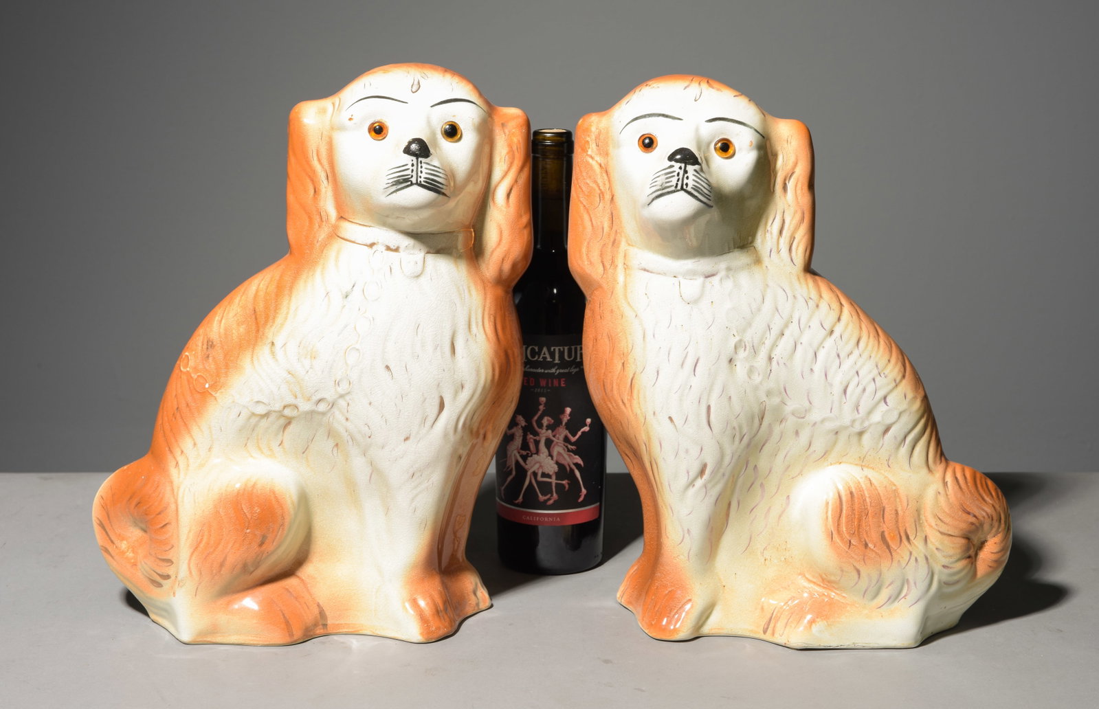 Staffordshire Pair of Dogs with Glass Eyes: Staffordshire Pair of Dogs with Glass Eyes - 13.5 in tall x 10.5 x 4.5 each