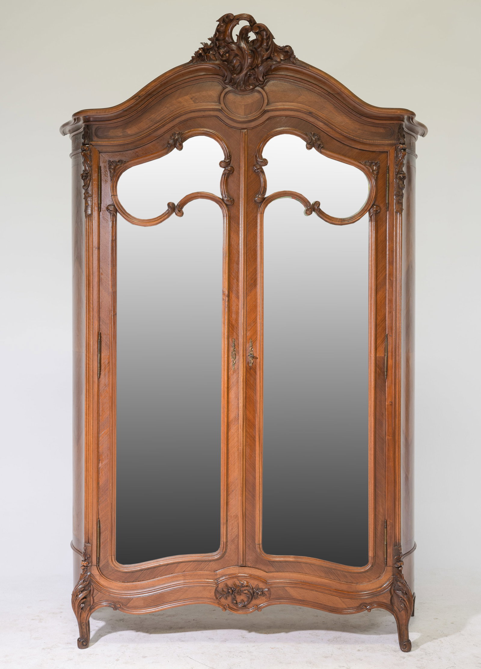 Louis XV Style Double Mirror Door Walnut Armoire (1 of 7)