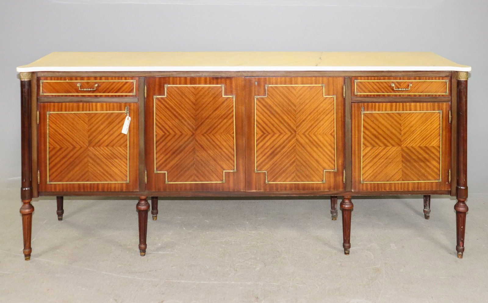Louis XVI Style White Marble Top Mahogany Sdieboard (1 of 10)