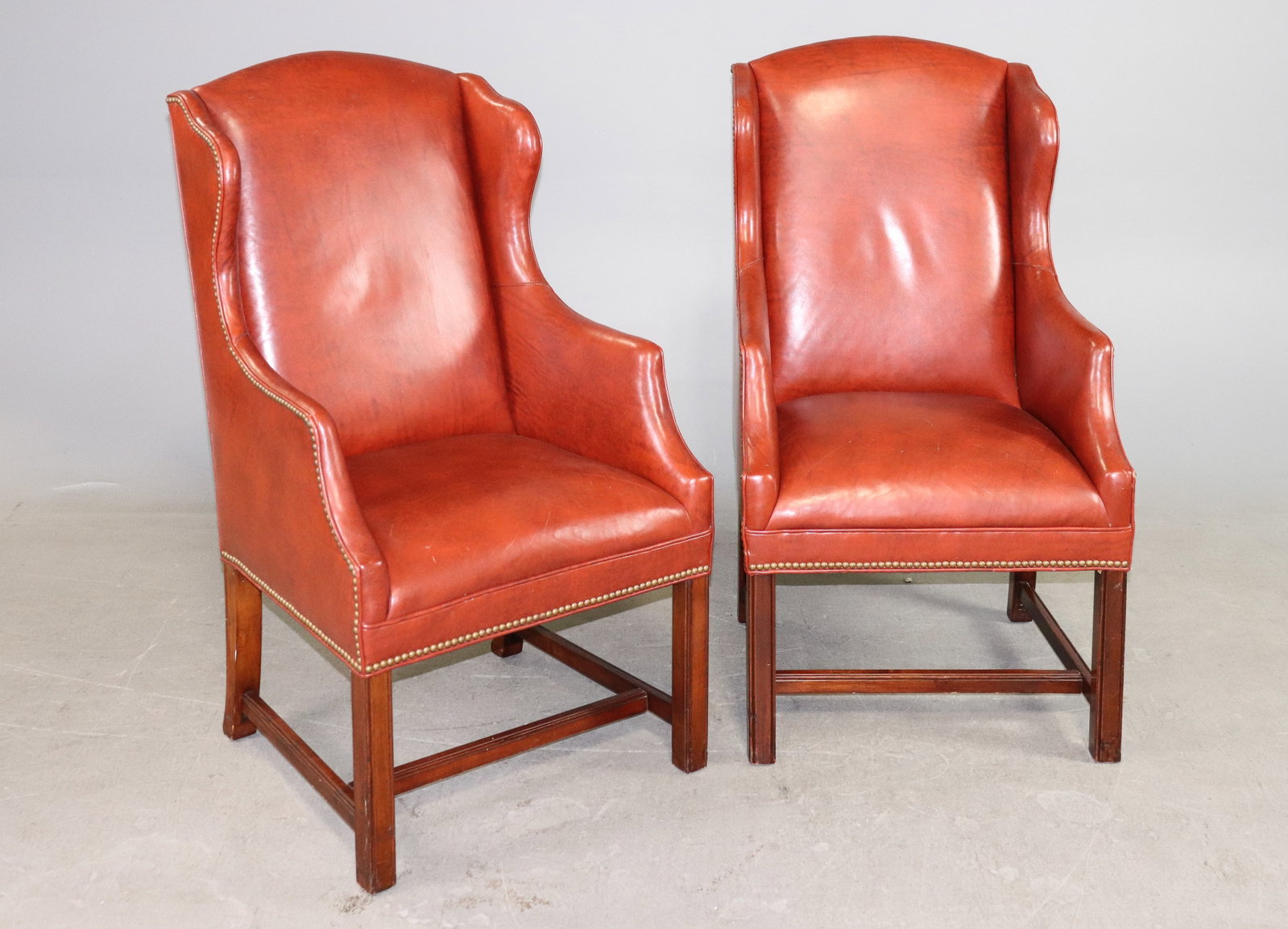 2 Georgian Style Red Leather Wing Back Arm Chairs (1 of 8)