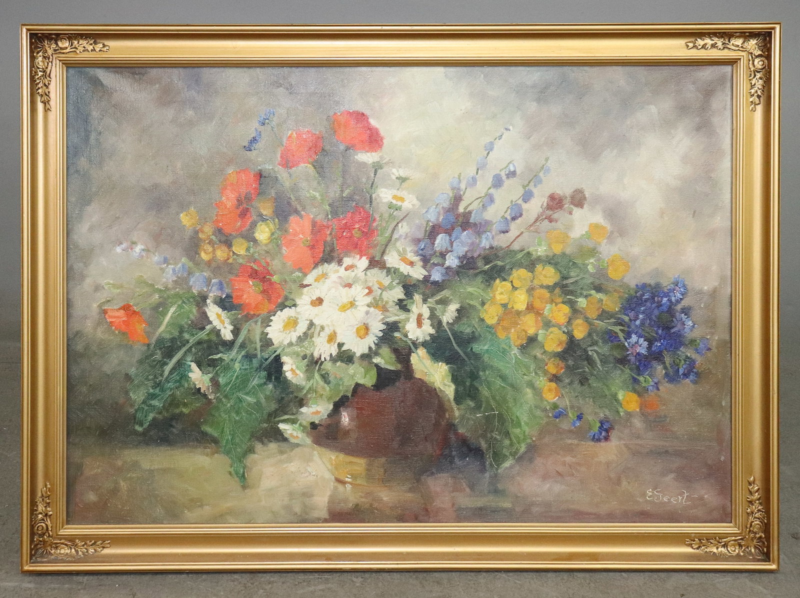 Danish Framed Floral Oil On Canvas (1 of 5)