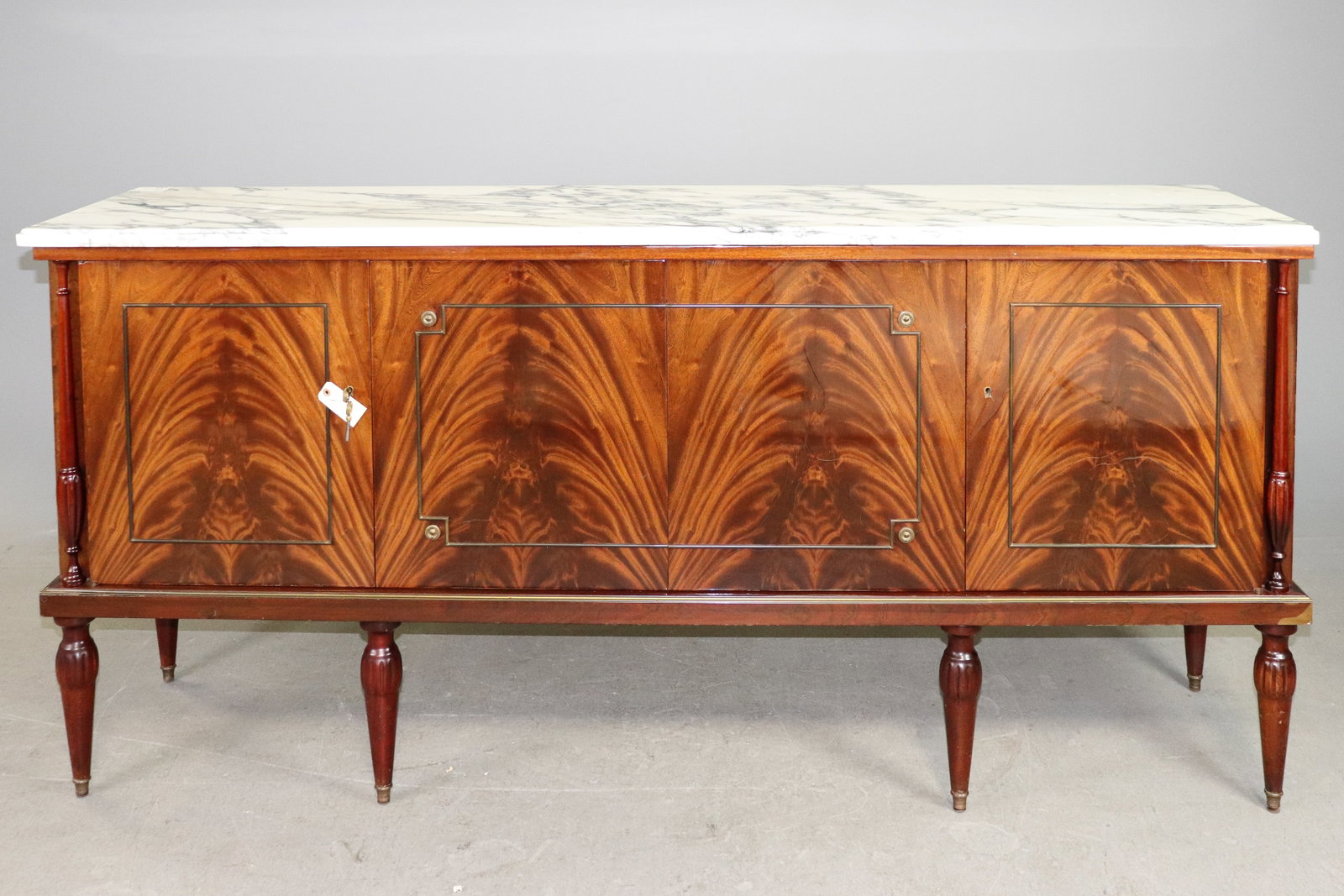 French Modern 4 Door White Marble Top Sideboard (1 of 9)