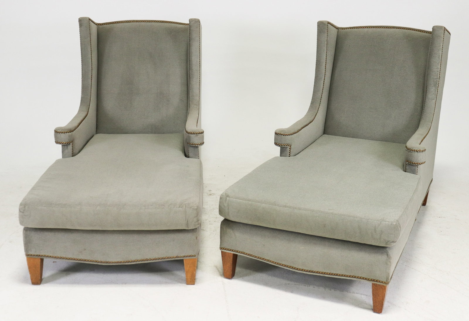 2 Grey Modern Upholstered Chaise Lounges (1 of 4)