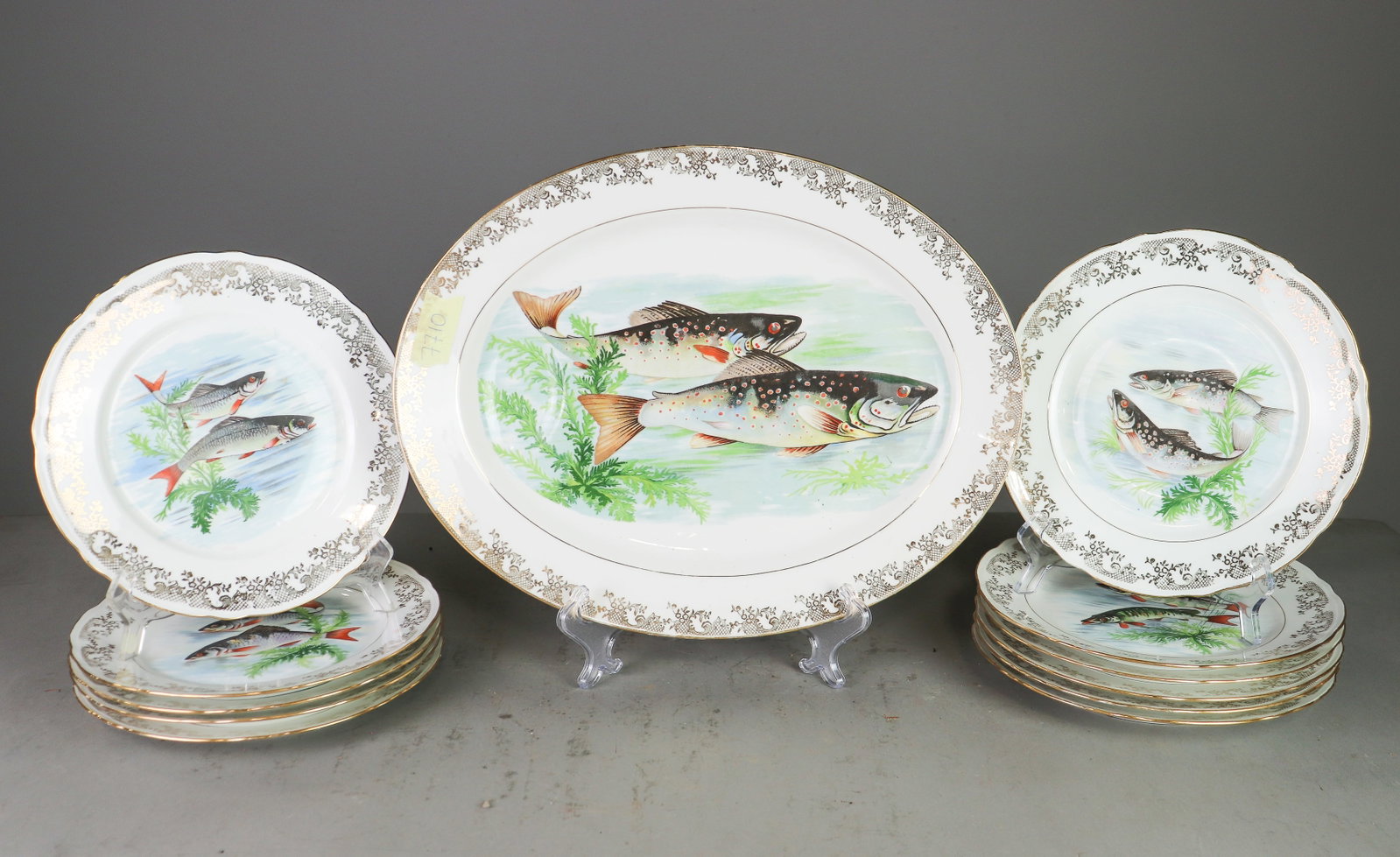 French 12pc Fish Plate Set - Platter & 11 Plates (1 of 4)