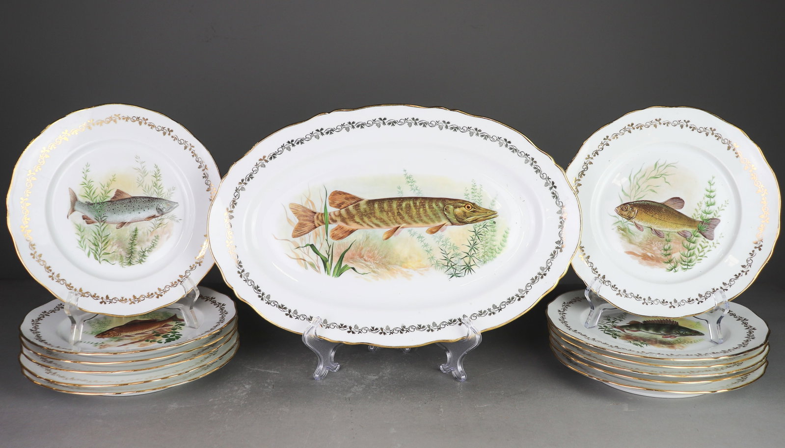 French 13pc Fish Plate Set - Platter & 12 Plates (1 of 4)