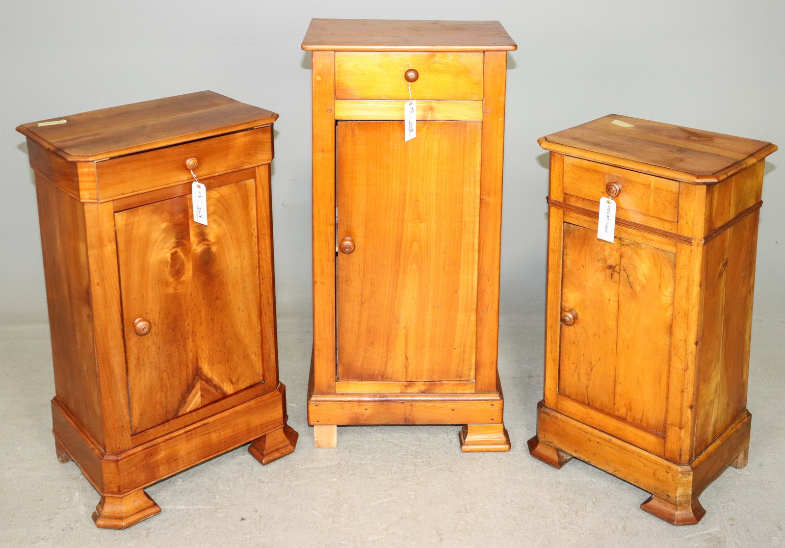 3 Assorted Louis Philippe Style Pot Cupboards: 3 Assorted Louis Philippe Style Pot Cupboards / Nightstands - 36 in tall x 17 x 12.25, 30 in tall x 17.5 x 12, 28 in tall x 15 x 11.75