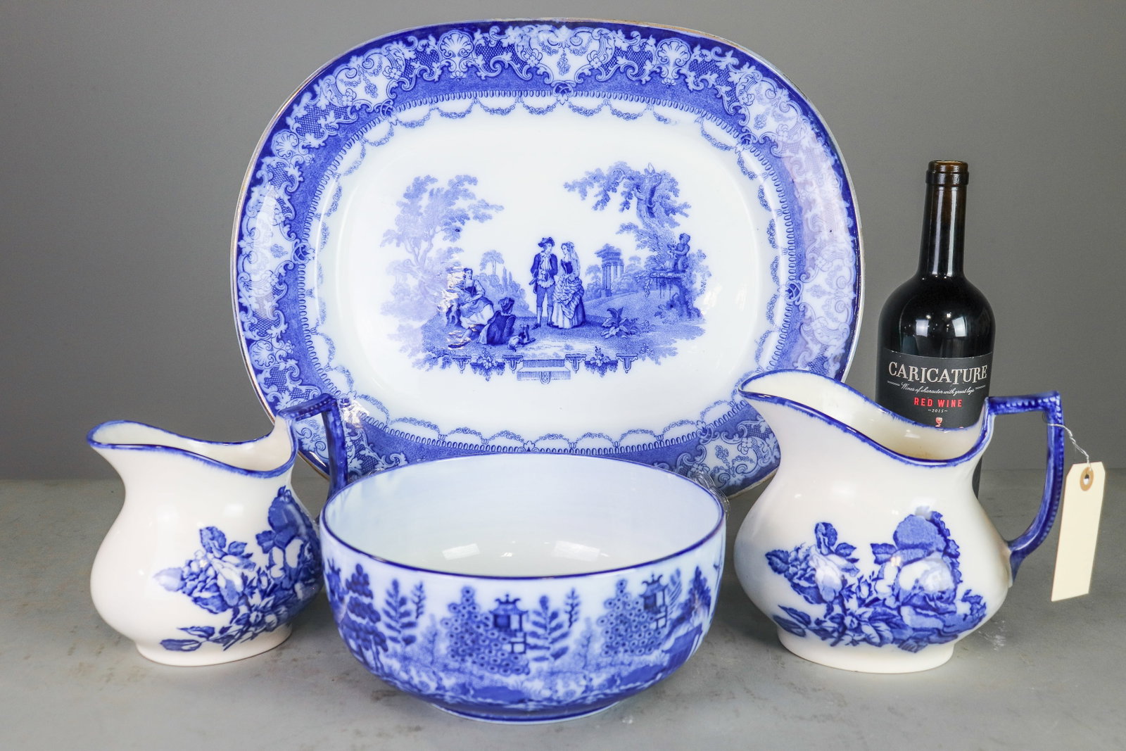 4pc Flo Blue & White - Platter, Bowl, Pitchers (1 of 7)