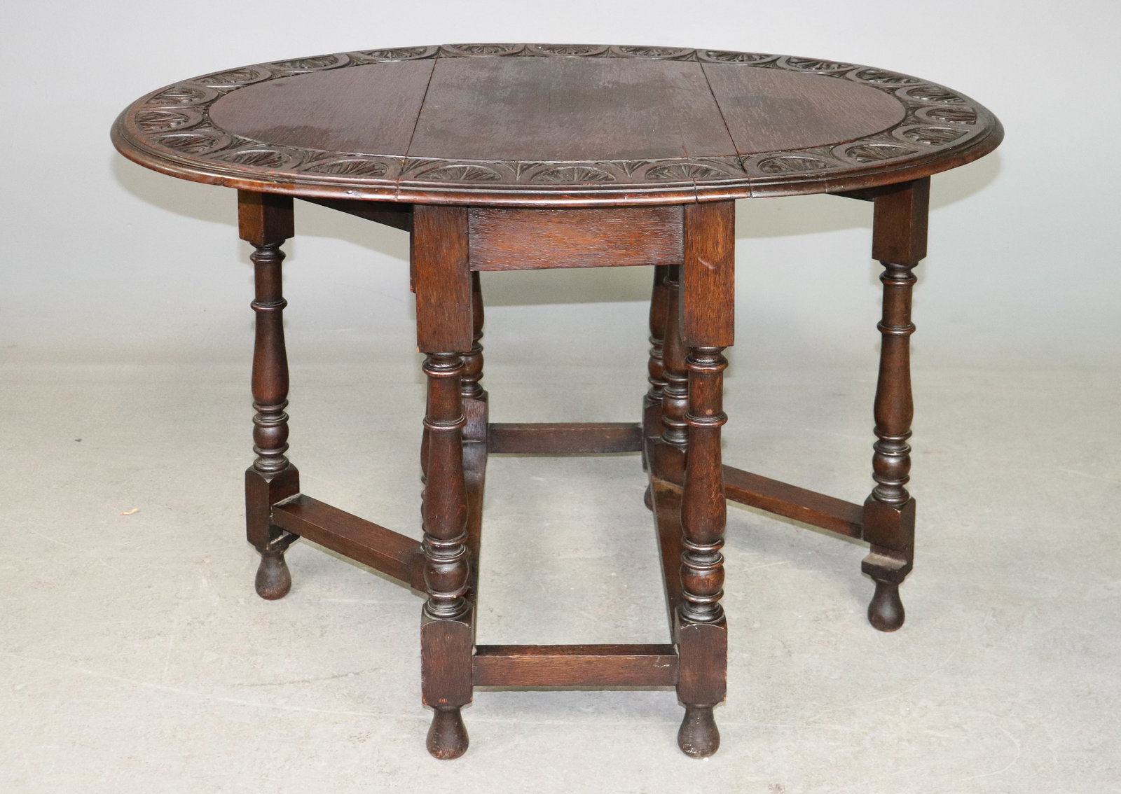 British Carved Oak Drop Leaf Table - 2
