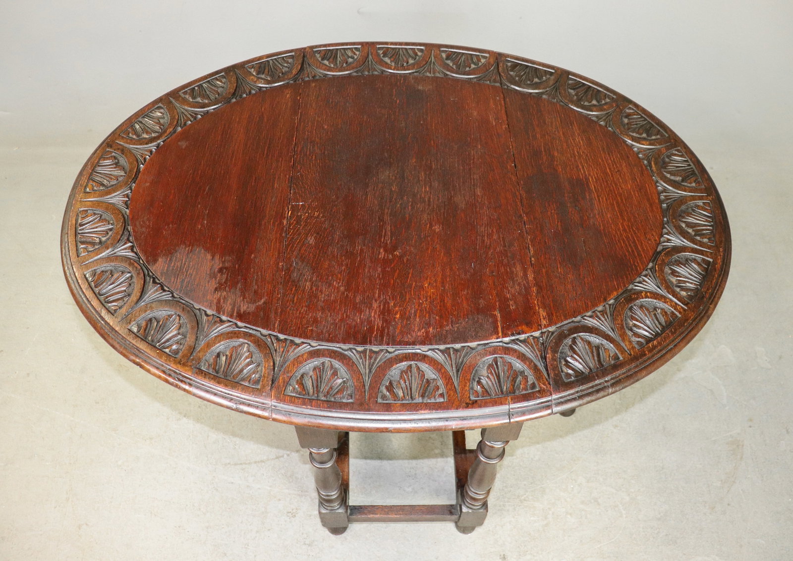 British Carved Oak Drop Leaf Table - 3