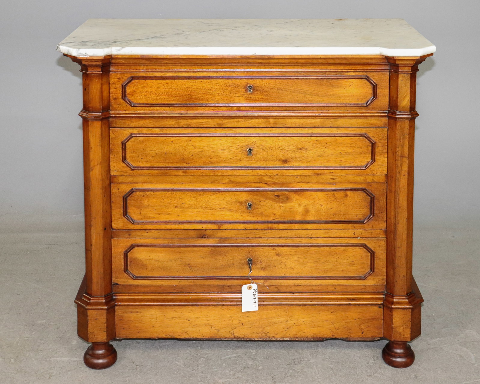 Louis Philippe Style White Marble 4 Drawers Chest: French Louis Philippe Style White Marble 4 Drawers Chest - 37.5 in tall x 36.75 x 18.5