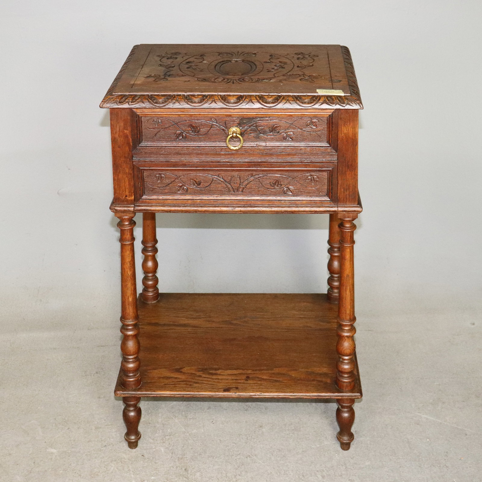 Louis XIII Style Oak Sewing Table: French Louis XIII Style Oak Sewing Table - 30 in tall x 19.5 x 15