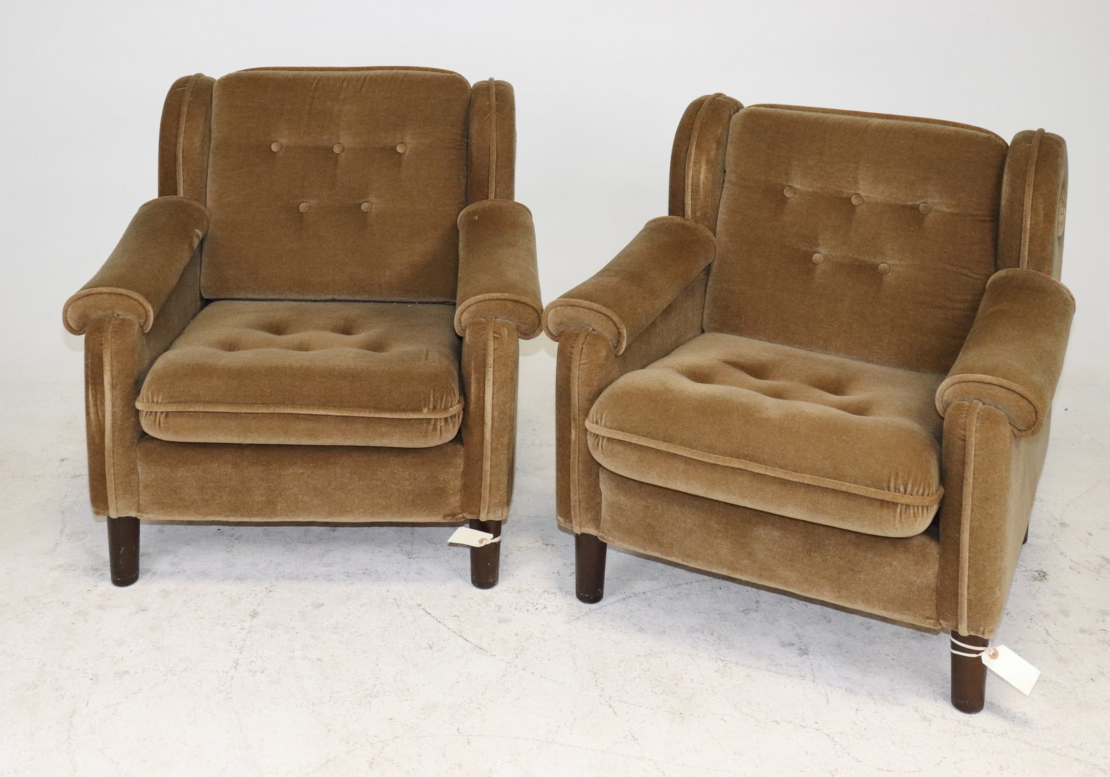 Pair Of Danish Green Upholstered Arm Chairs: Pair Of Danish Green Upholstered Arm Chairs - 31 in tall x 32 x 33, seat height is 16 in