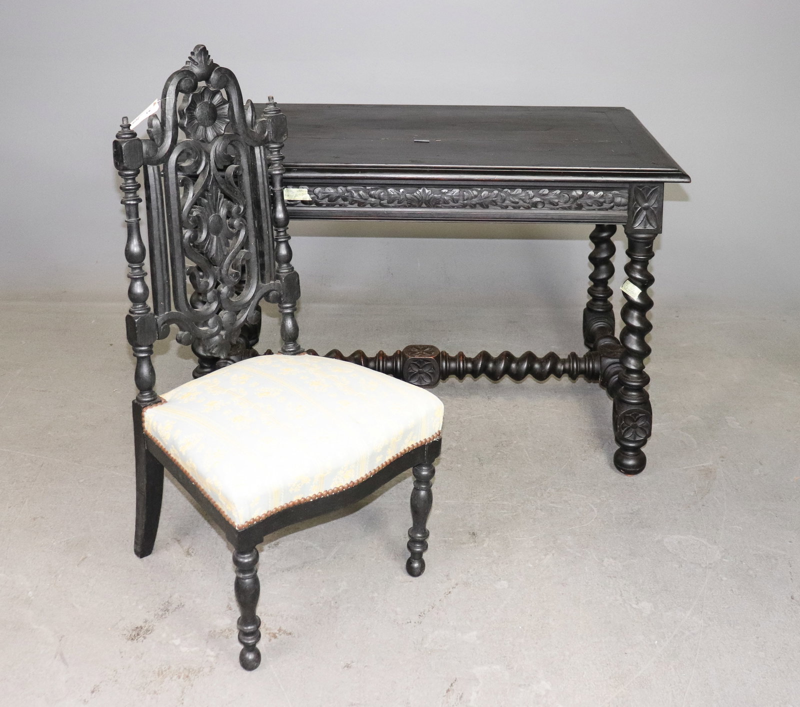 Louis XIII Style French Twist Table & Napoleon II Chair: Louis XIII Style French Twist Table & Napoleon II Chair - 29.25 in tall x 43.75 x 26, chair is 39.5 in tall x 19 x 17.5, seat height is 15.5 in