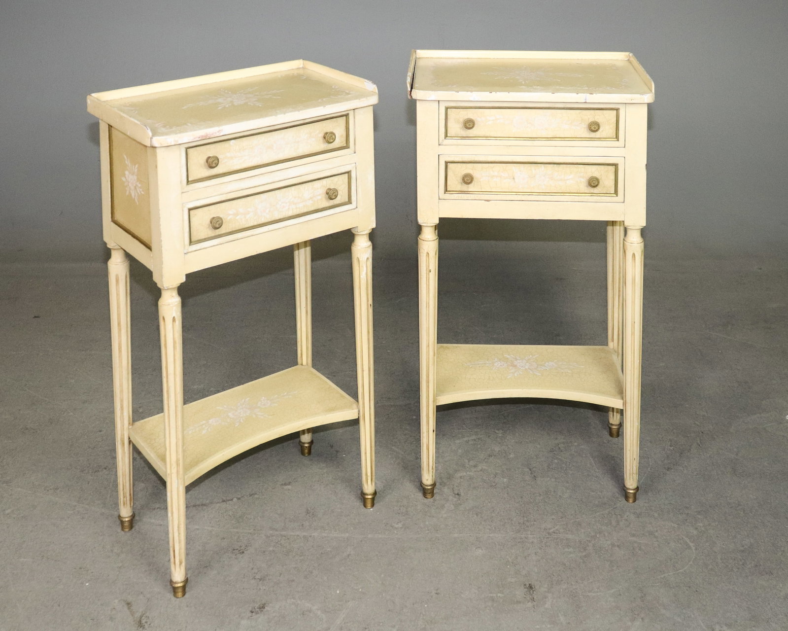 Pair Of Louis XVI Style Painted Nightstands: Pair Of French Louis XVI Style Painted Nightstands - 28.5 in tall x 15.5 x 9.5