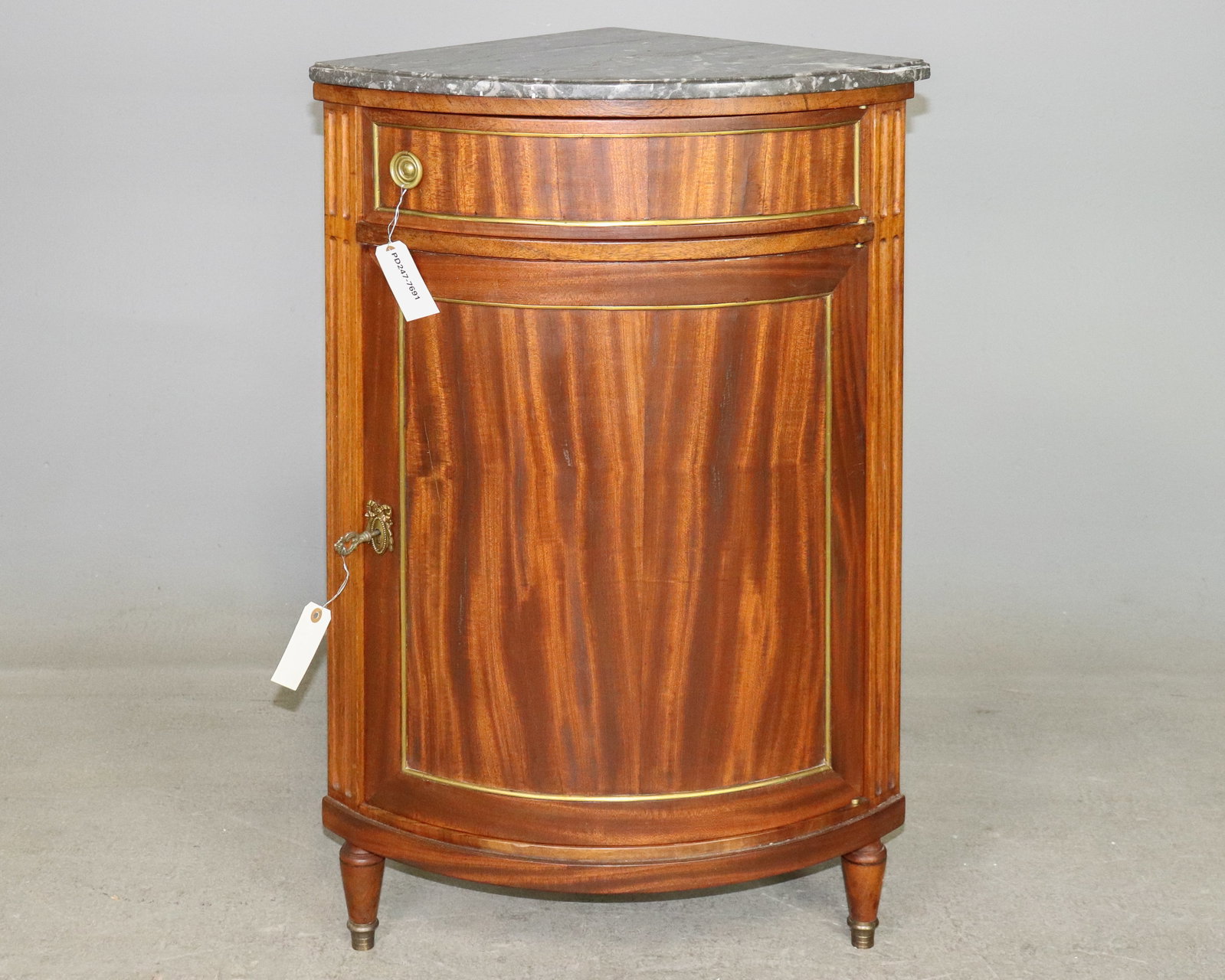 Louis XV Style Mahogany Marble Top Corner Cabinet: French Louis XV Style Mahogany Marble Top Corner Cabinet - 36.75 in tall x 23.5 x 16.75