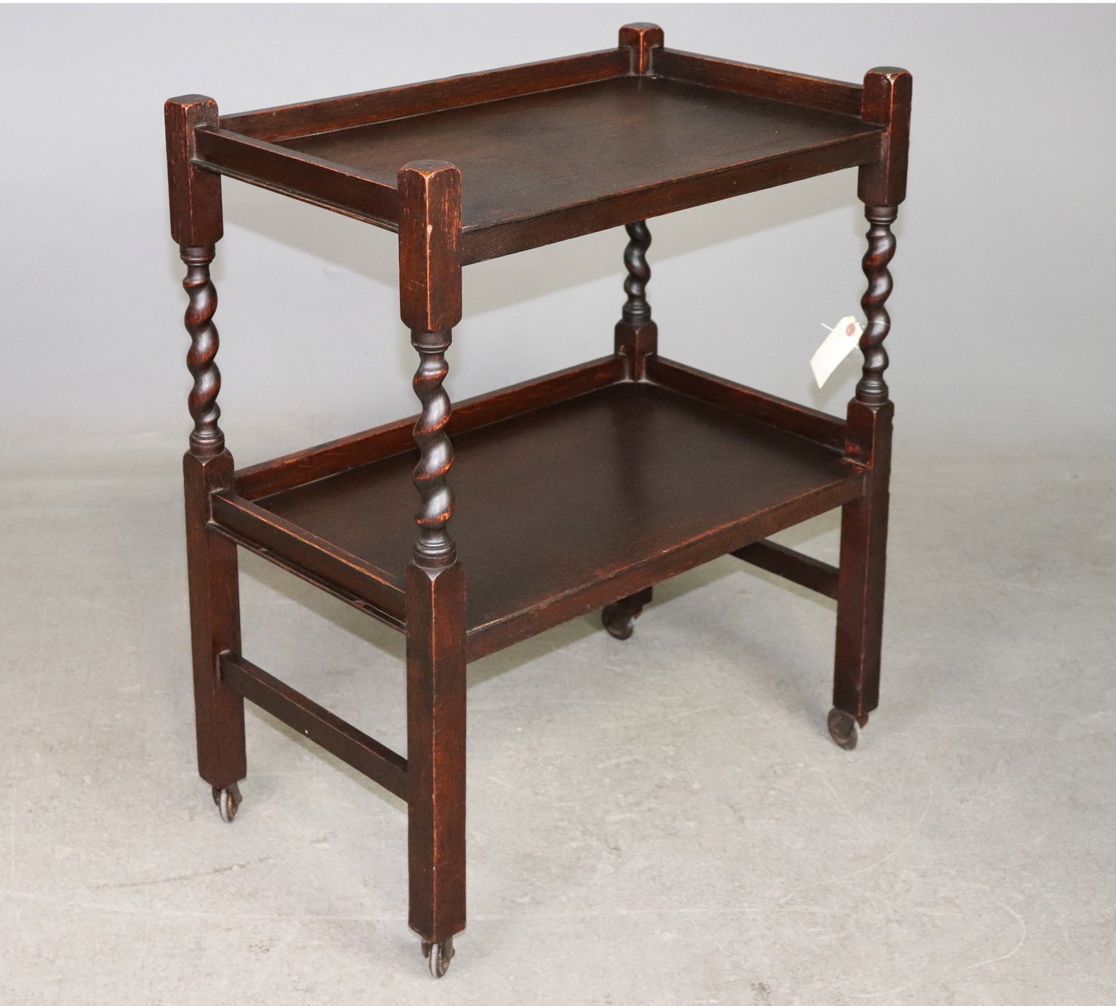 British Oak Barley Twist 2 Tier Trolley / Cart c.1920's (1 of 3)