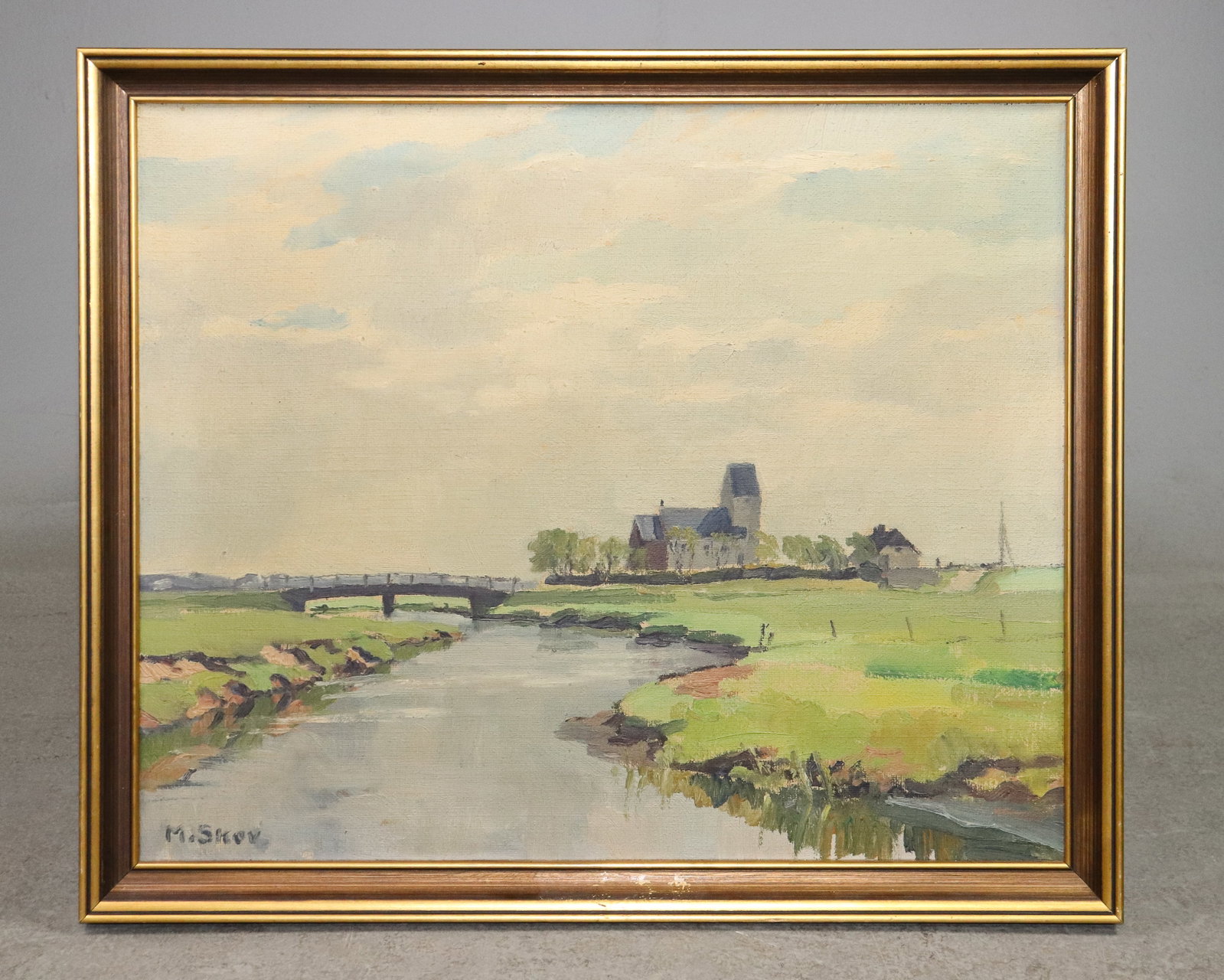 Danish Framed Oil On Canvas - Village: Danish Framed Oil On Canvas - Village - 22.5 in tall x 26.75 x 1