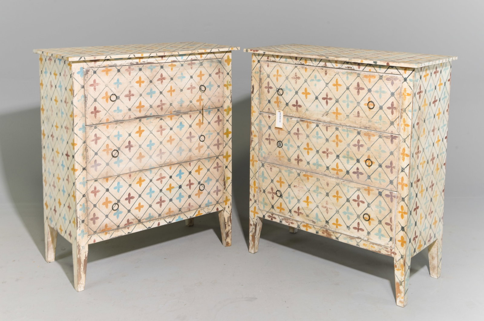 European Style Pair of Painted Three Drawer Chests (1 of 4)