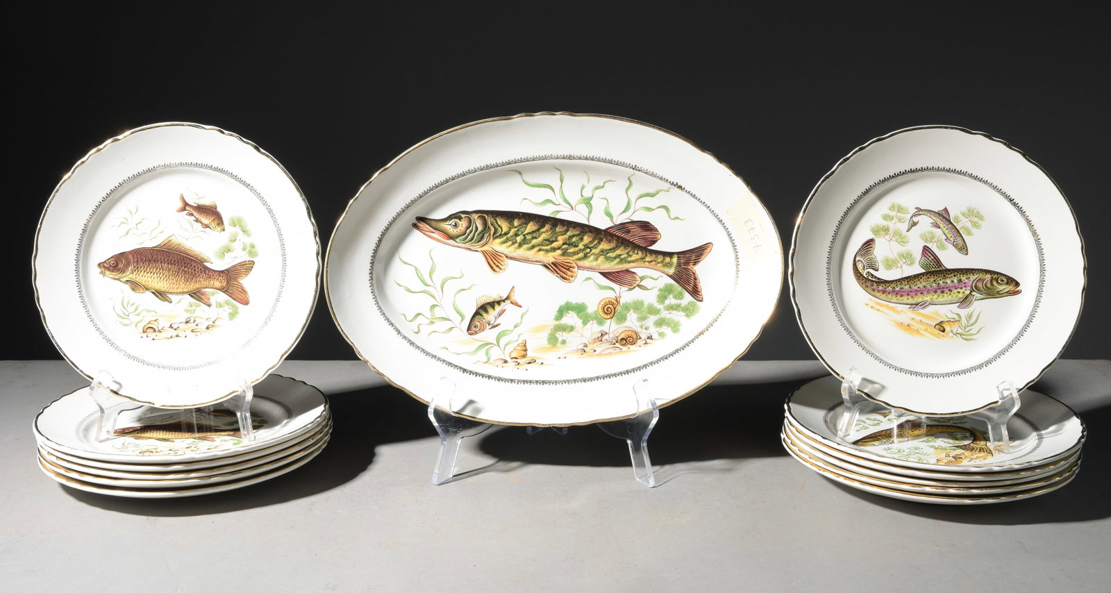 13pc French Fish Plate Set - Platter & 12 Plates (1 of 5)