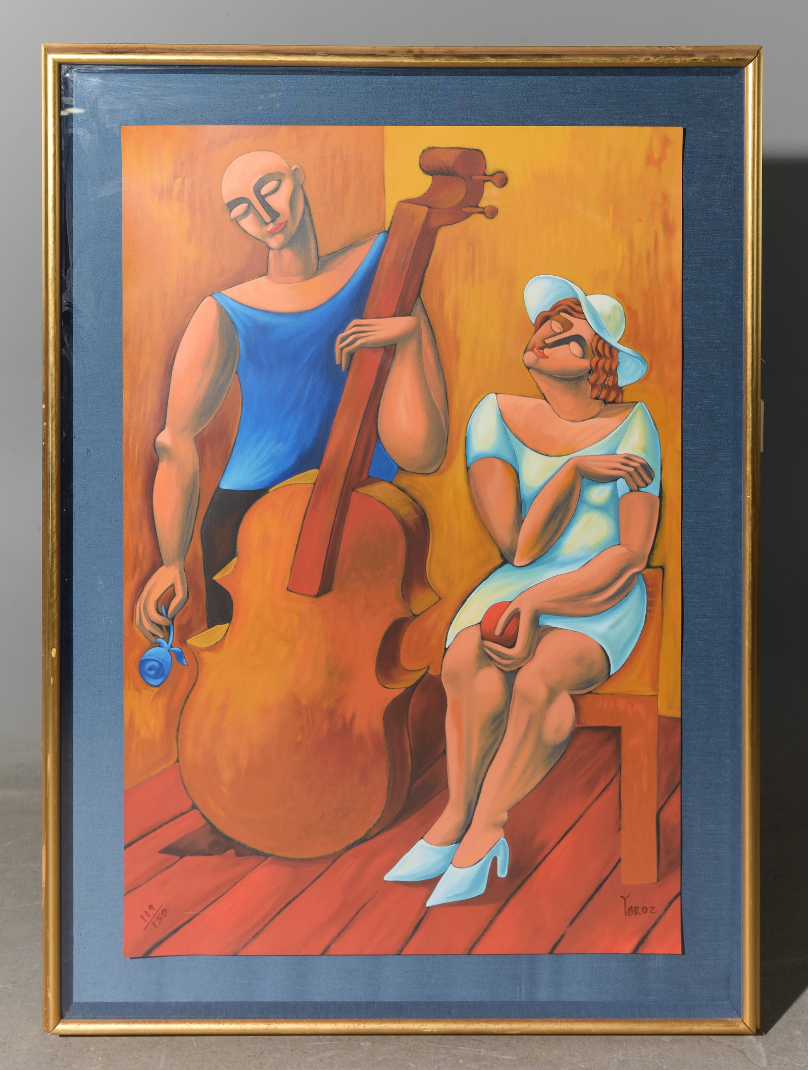 Framed Yuroz (Yuri Gevorgian) "The Cello" 119 of 150: Framed Yuroz (Yuri Gevorgian) "The Cello" Serigraph Neo-Cubism Art Number 119 of 150 - 57.25 in tall x 41.5 x 2 -