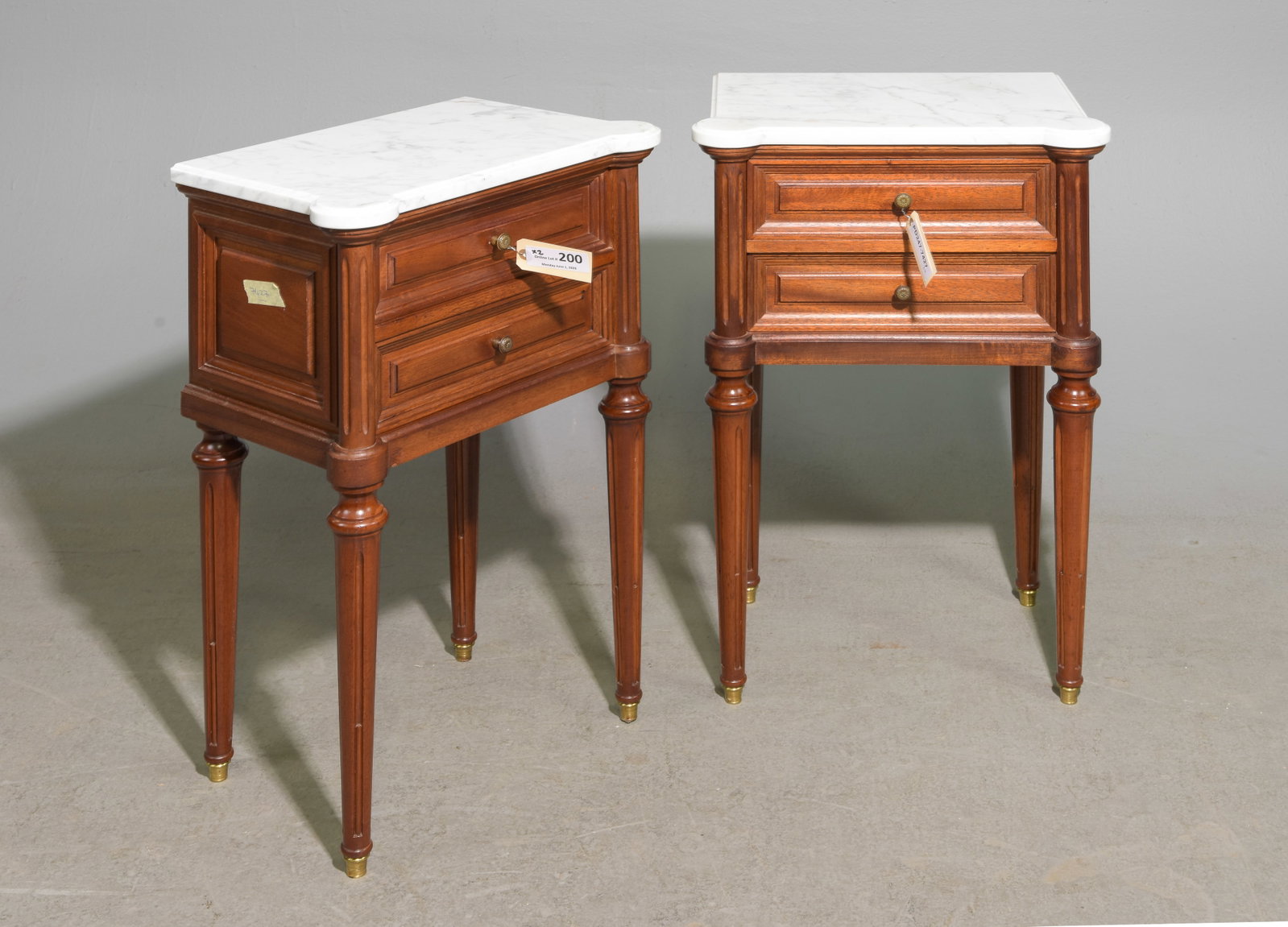 Louis XVI Style Pair of White Marble Top Chests (1 of 2)