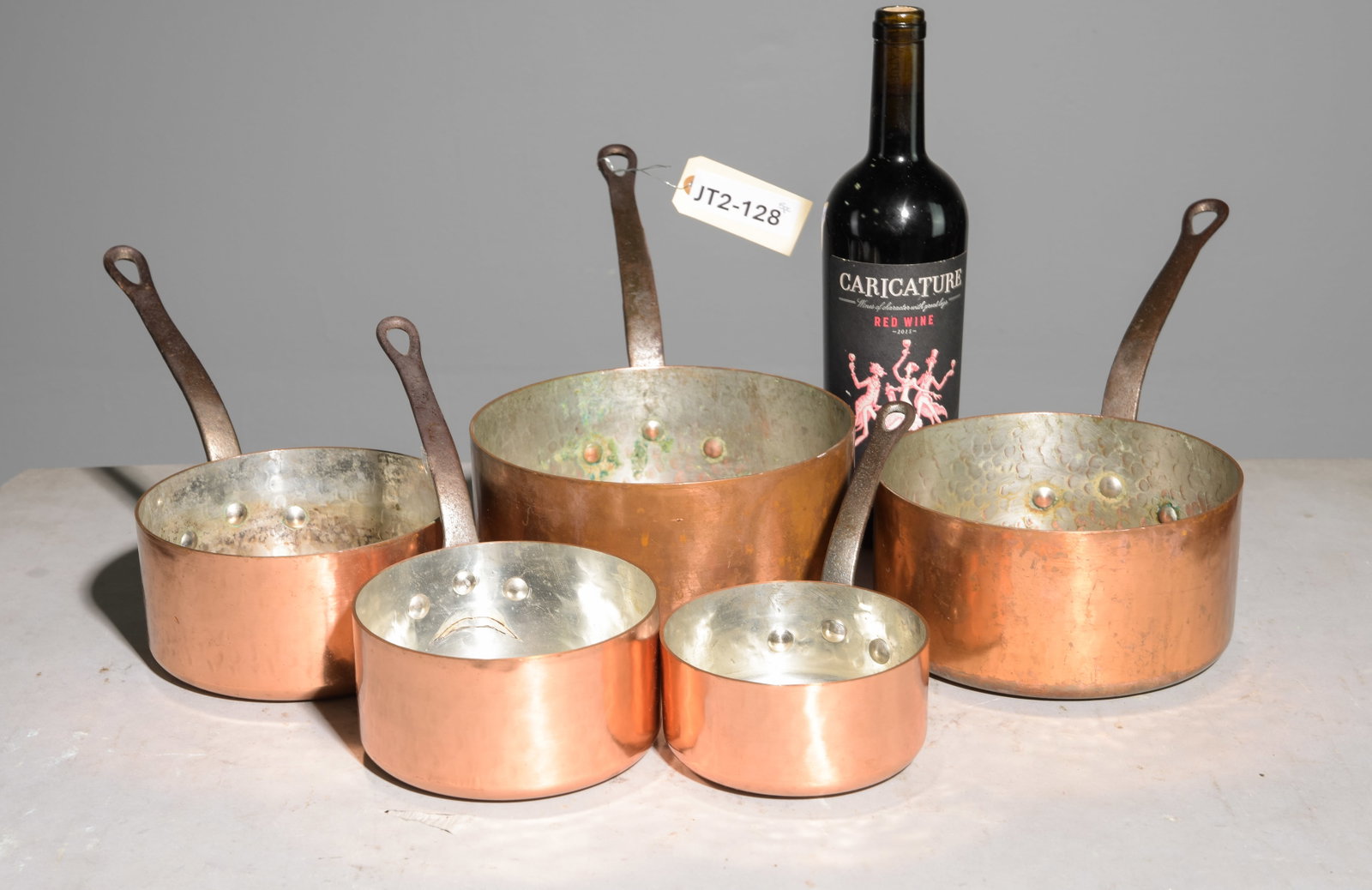 Five French Copper Sauce Pans with Iron Handles (1 of 3)
