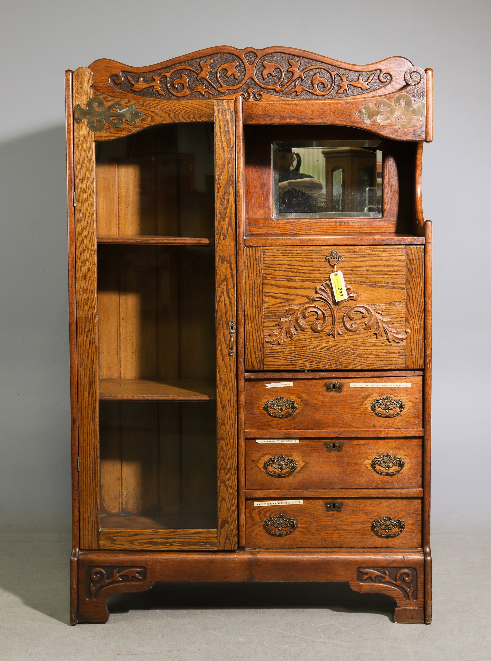 American Oak Side by Side Secretary Bookcase (1 of 8)