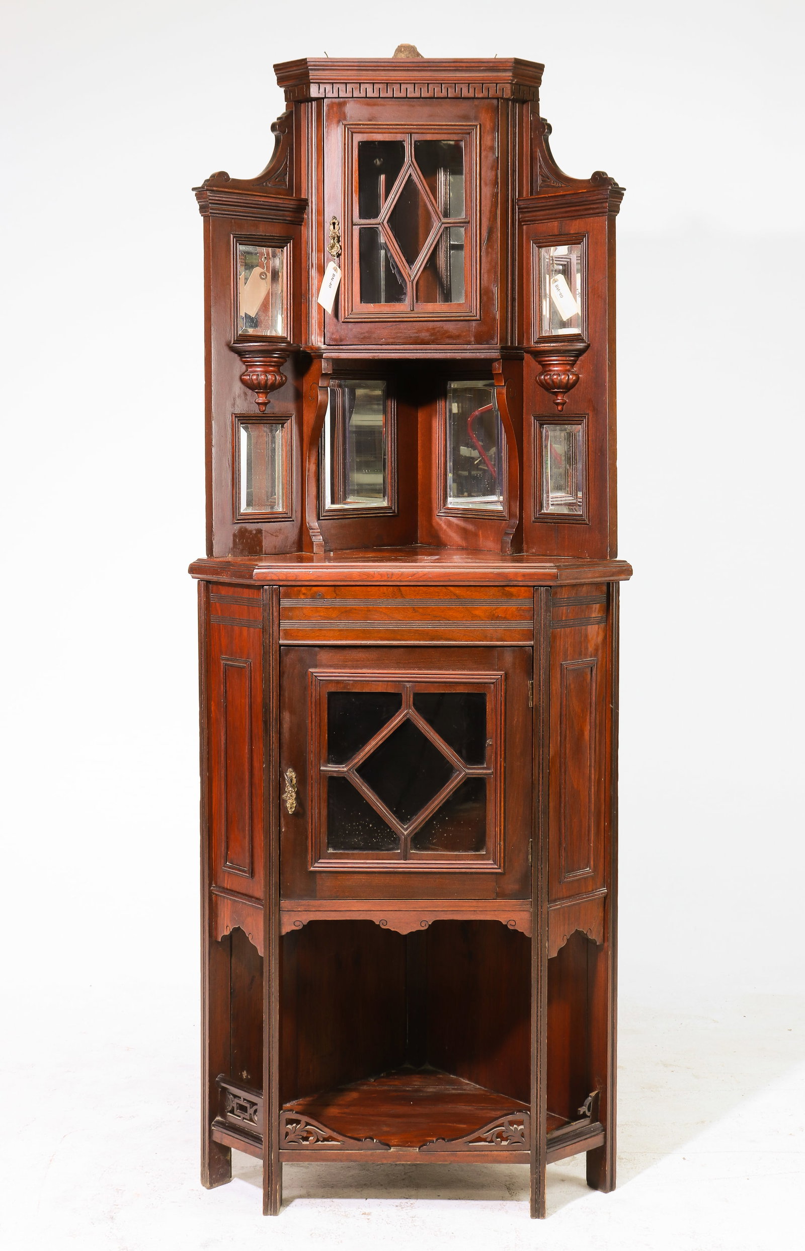 Edwardian Mahogany Corner Cabinet: Edwardian Mahogany Corner Cabinet - 72.5 in tall x 28.5 x 18.5