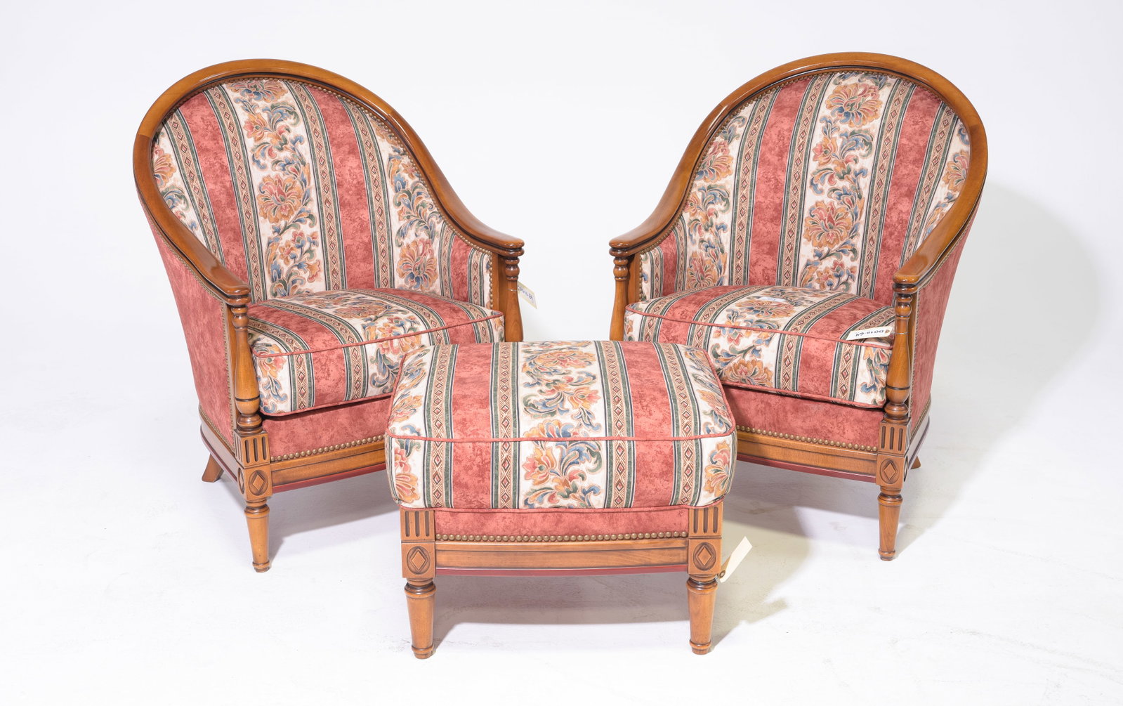 3pc - Louis XVI Style Pair of Arm Chairs & Foot Stool (1 of 4)