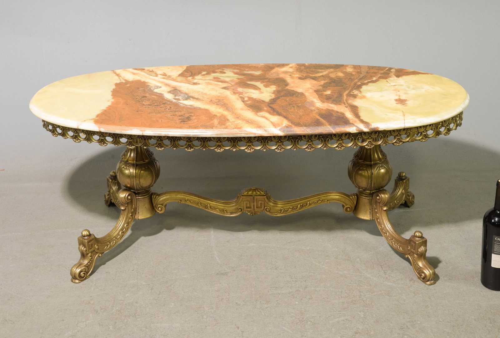 French Brass Base Oval Onyx Top Coffee Table (1 of 5)