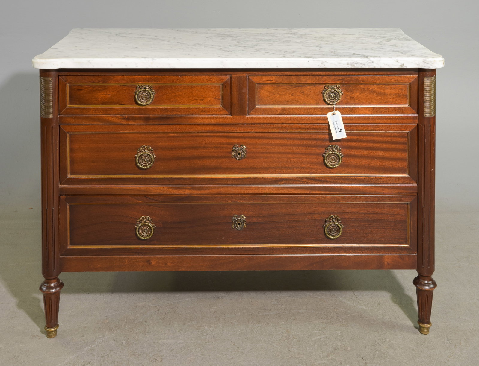 Louis XVI Style White Marble Top Mahogany Chest #1 (1 of 5)