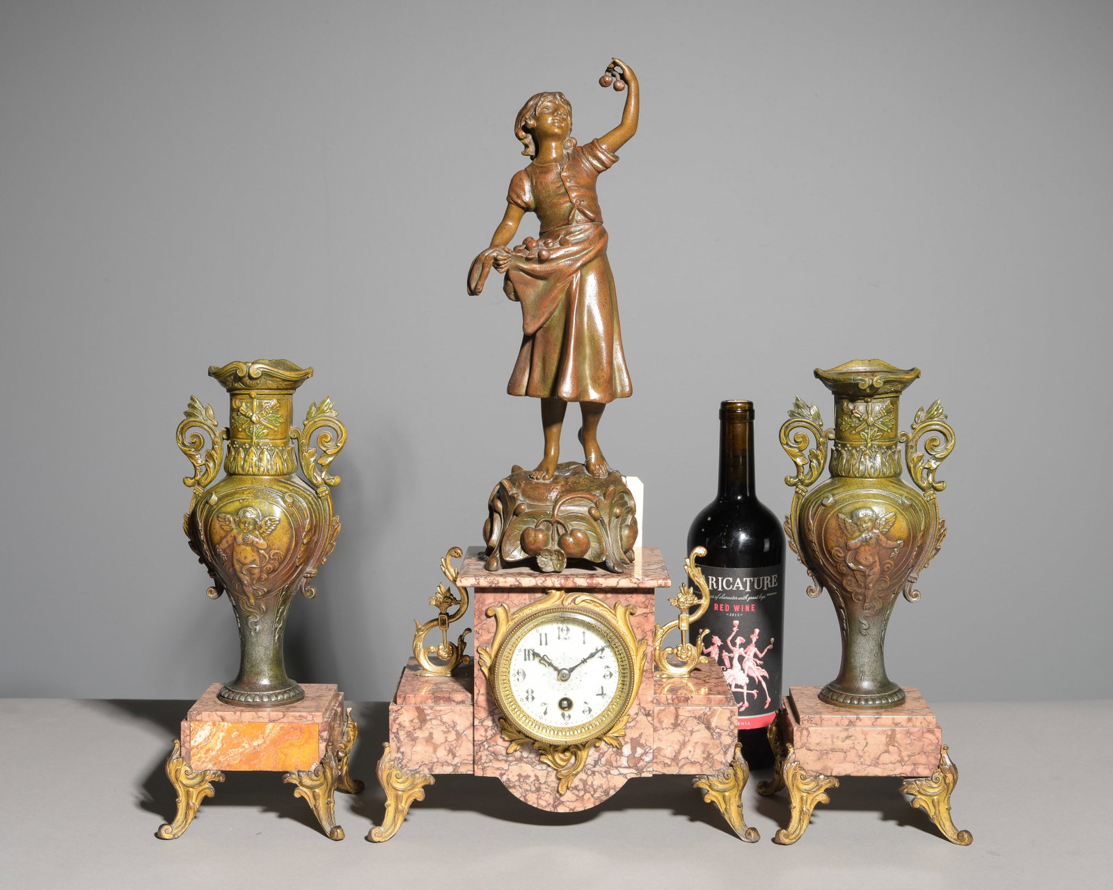 French Spelter Figural Marble Clock Set (1 of 5)
