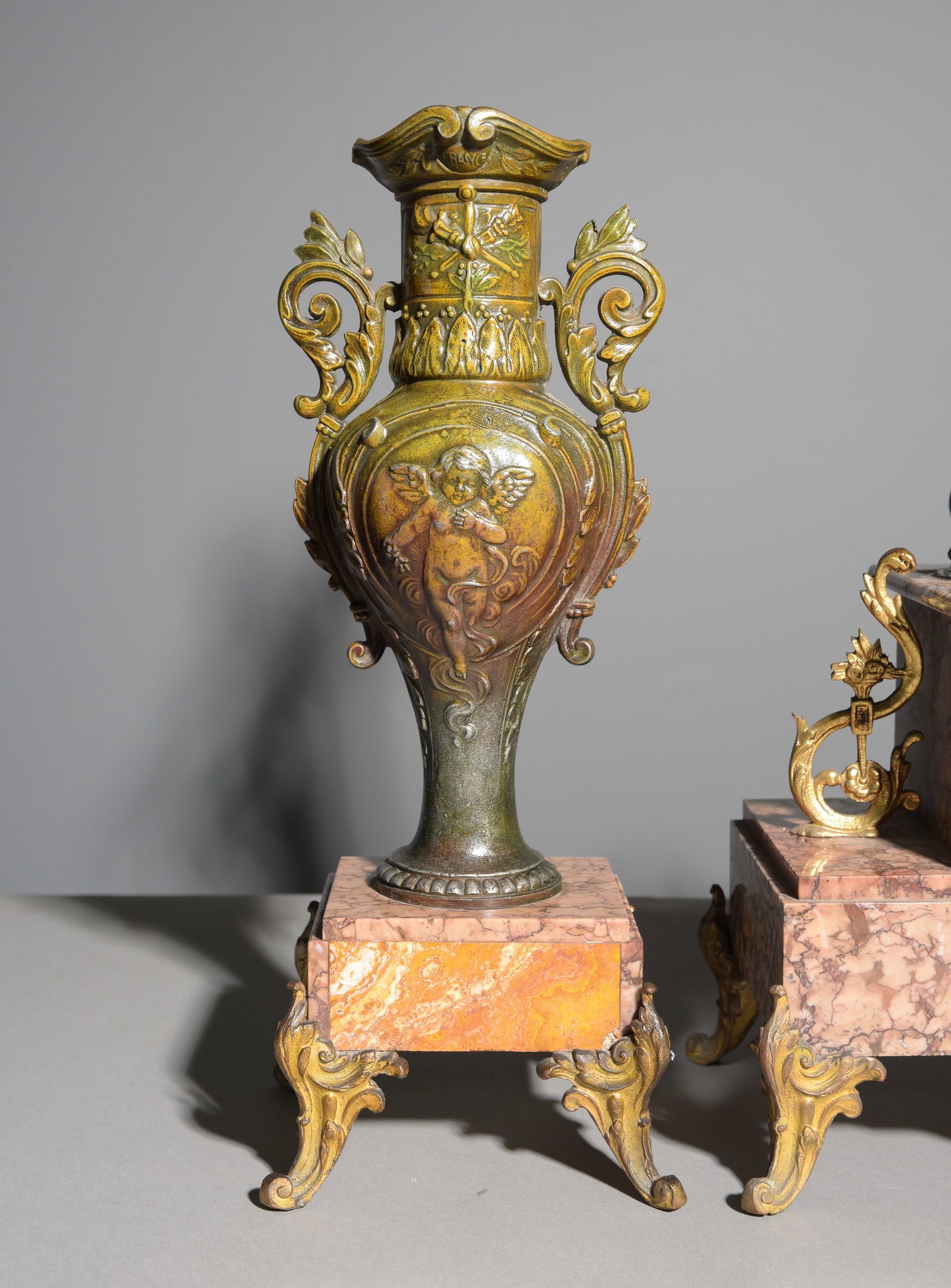 French Spelter Figural Marble Clock Set - 2