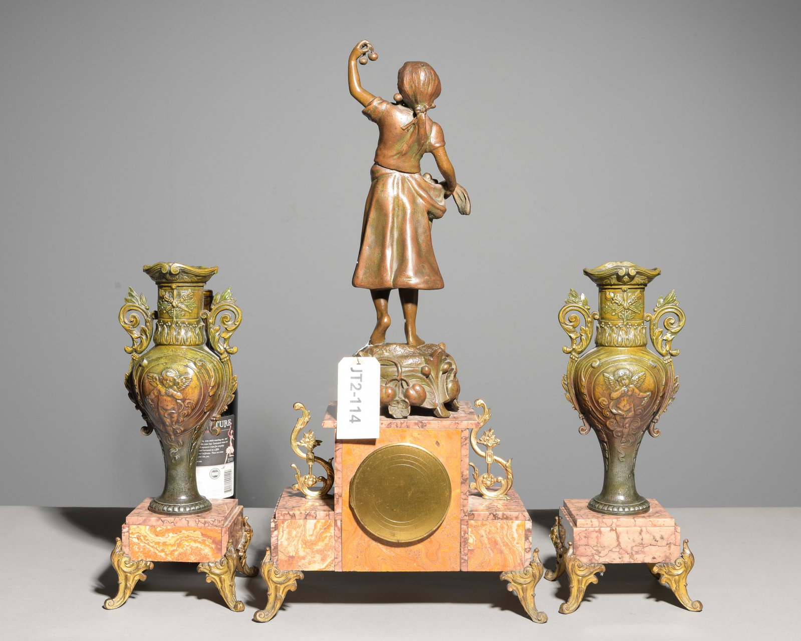 French Spelter Figural Marble Clock Set - 5
