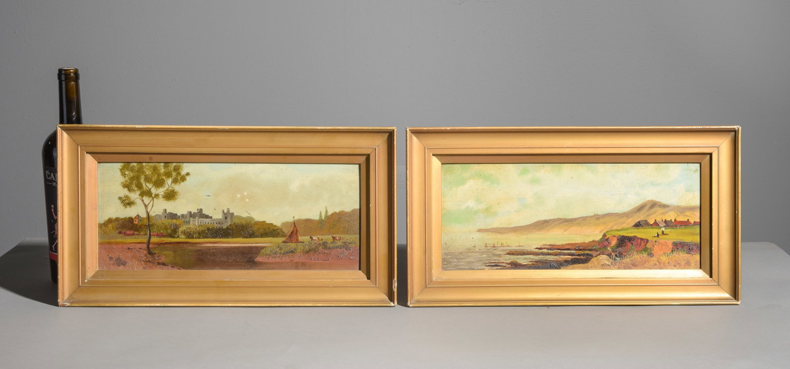 2 Gold Framed Oil on Board Landscapes: 2 Gold Framed Oil on Board Landscapes - 9.5 in tall x 17.5 x 1.5 each