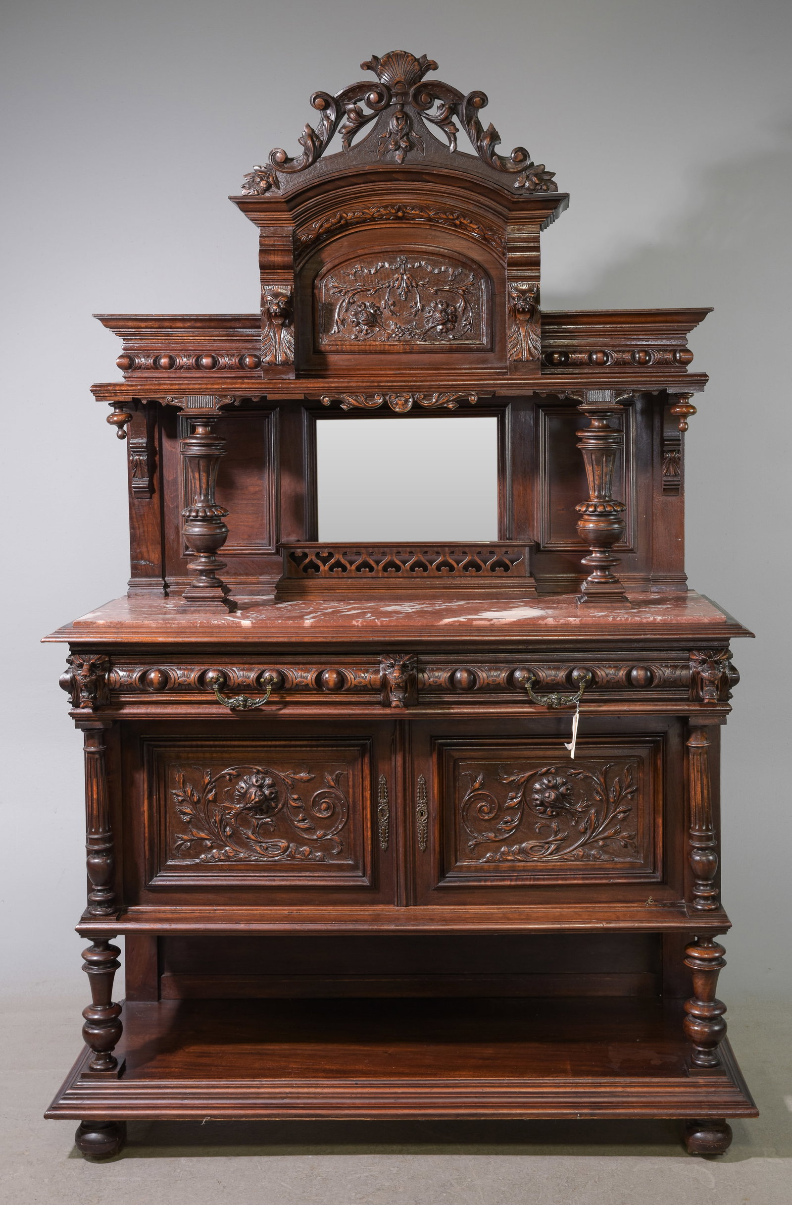 Henri II Style Carved Walnut Marble Top Server (1 of 7)